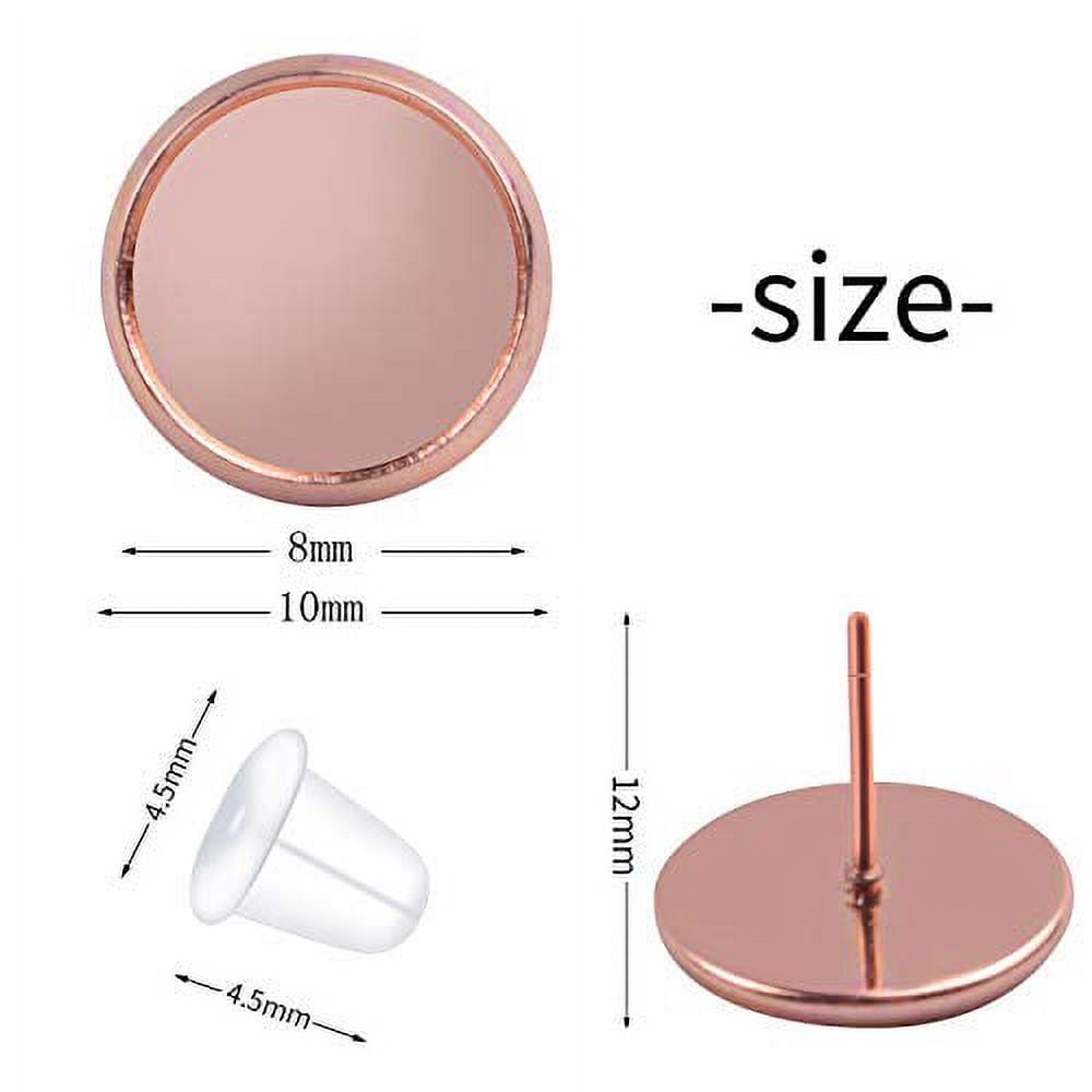 BronaGrand Stainless Steel Earring Stud Posts with Cabochon Settings and Rubber Backs (Rose Gold, 50 Pairs) d0n4j