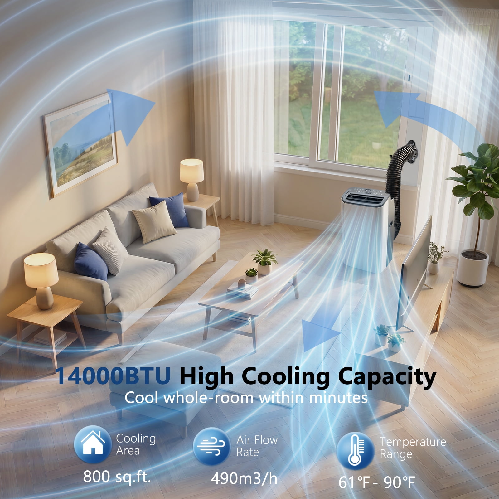 Patbrela 14000 BTU Portable Air Conditioner with Remote Control, 3-in-1 Cooling Dehumidifier and Fan for Rooms up to 800 sq ft nxgma