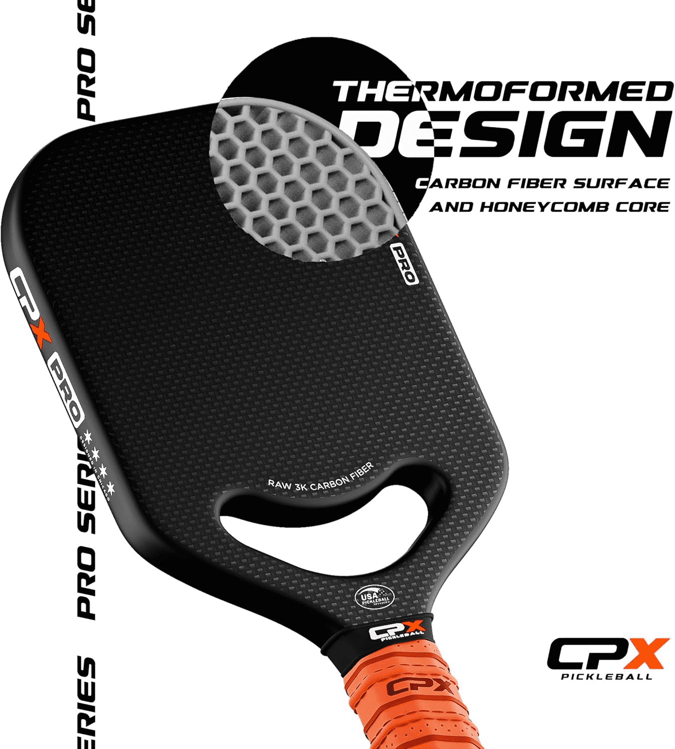 CPX Pickleball Pro Carbon Fiber Paddle (Black, 19mm Honeycomb Core) njp89