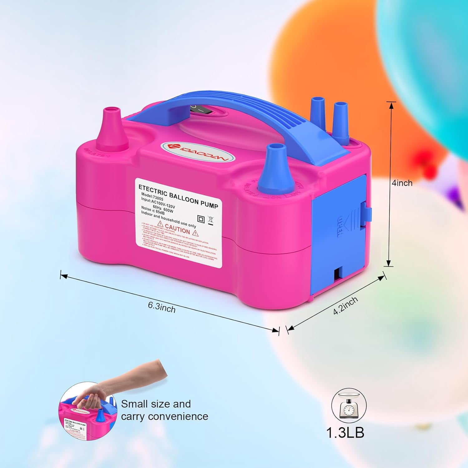 IDAODAN Electric Balloon Pump, Dual Nozzle High-Speed Air Inflator for Party Decorations (Red) zn2jk