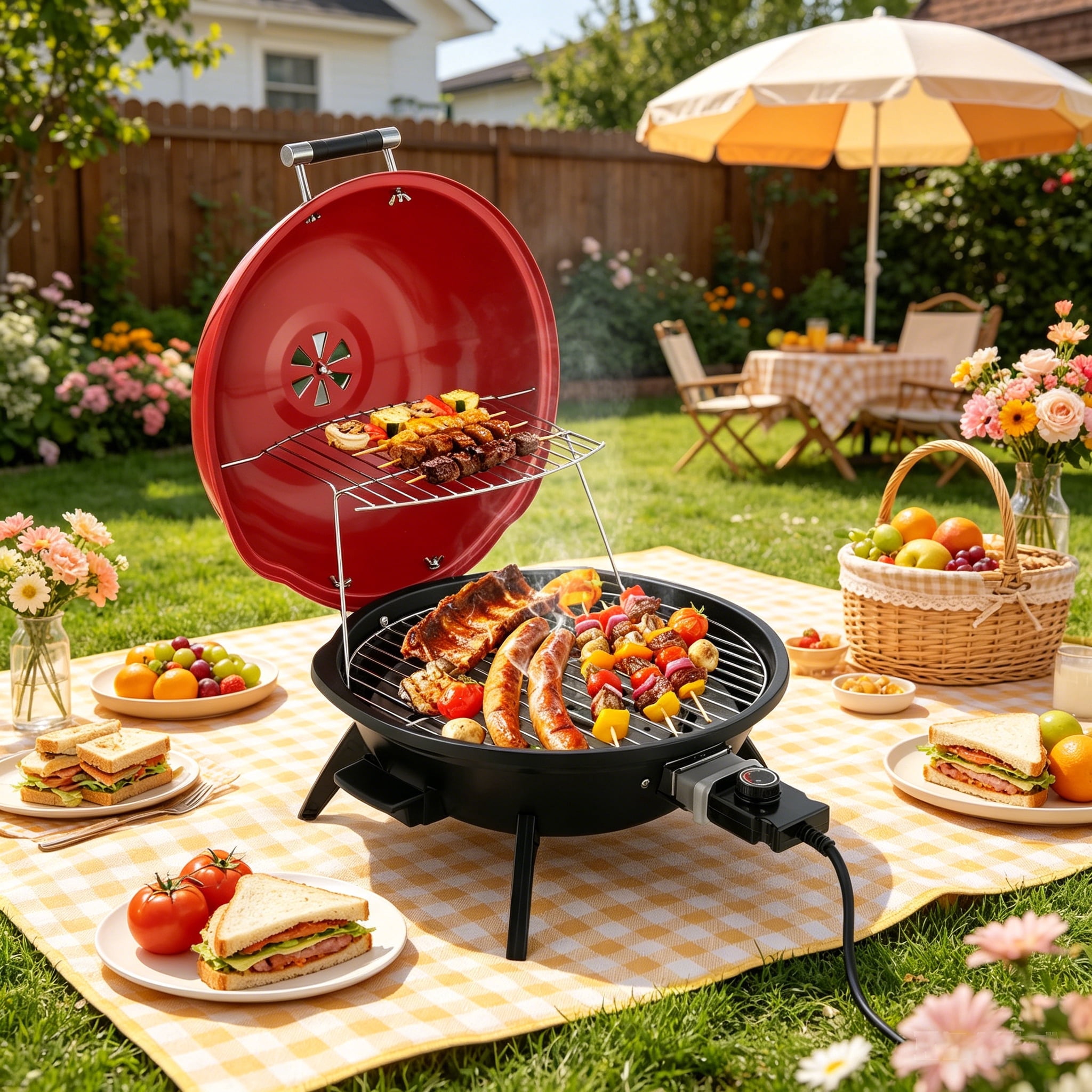 BAYUELSWU Electric BBQ Grill, Portable Tabletop Barbecue with Precise Temperature Control (Black, 1600W) s03jz