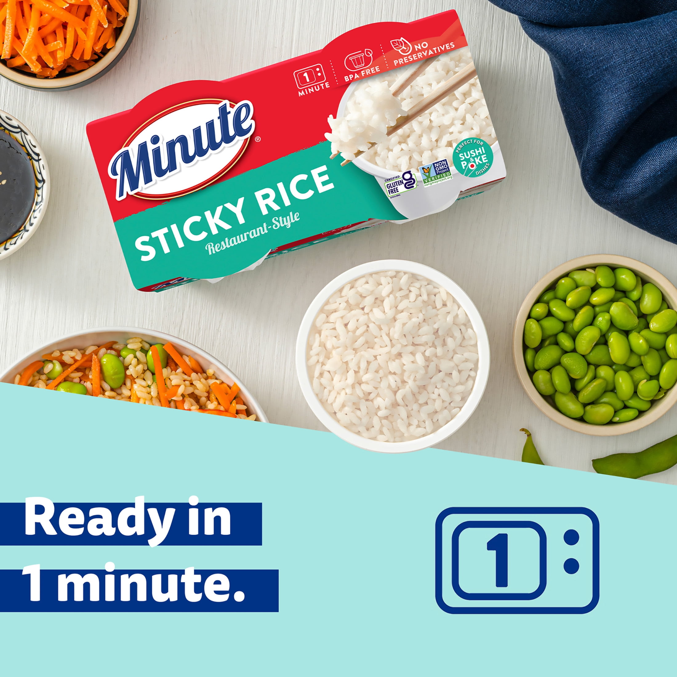 Minute Ready-to-Eat Restaurant-Style Sticky Rice, Microwaveable Rice Cups (White, 8.8 oz Total) p7x2b