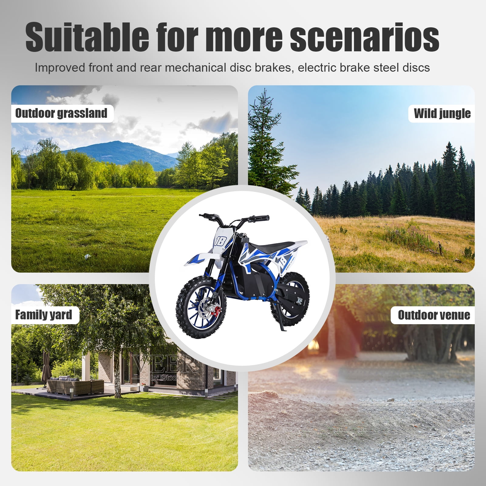 Fompes Electric Dirt Bike for Kids, 3-Speed Off-Road Motorcycle with 250W Motor (Blue, 10 in) ezdpb