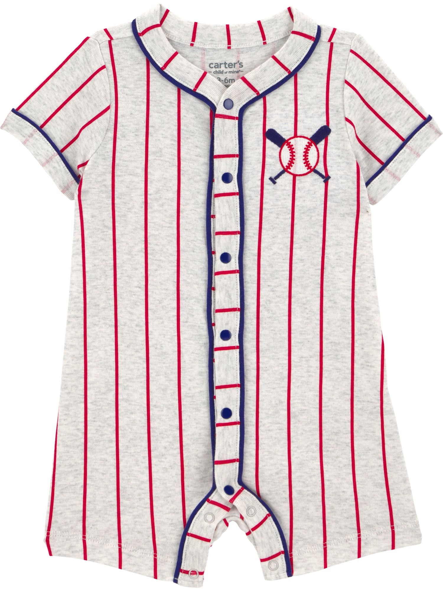 Carter's Child of Mine Baby Boy Romper, Baseball Graphic Print (Grey, Preemie-12 Months) 2ywln