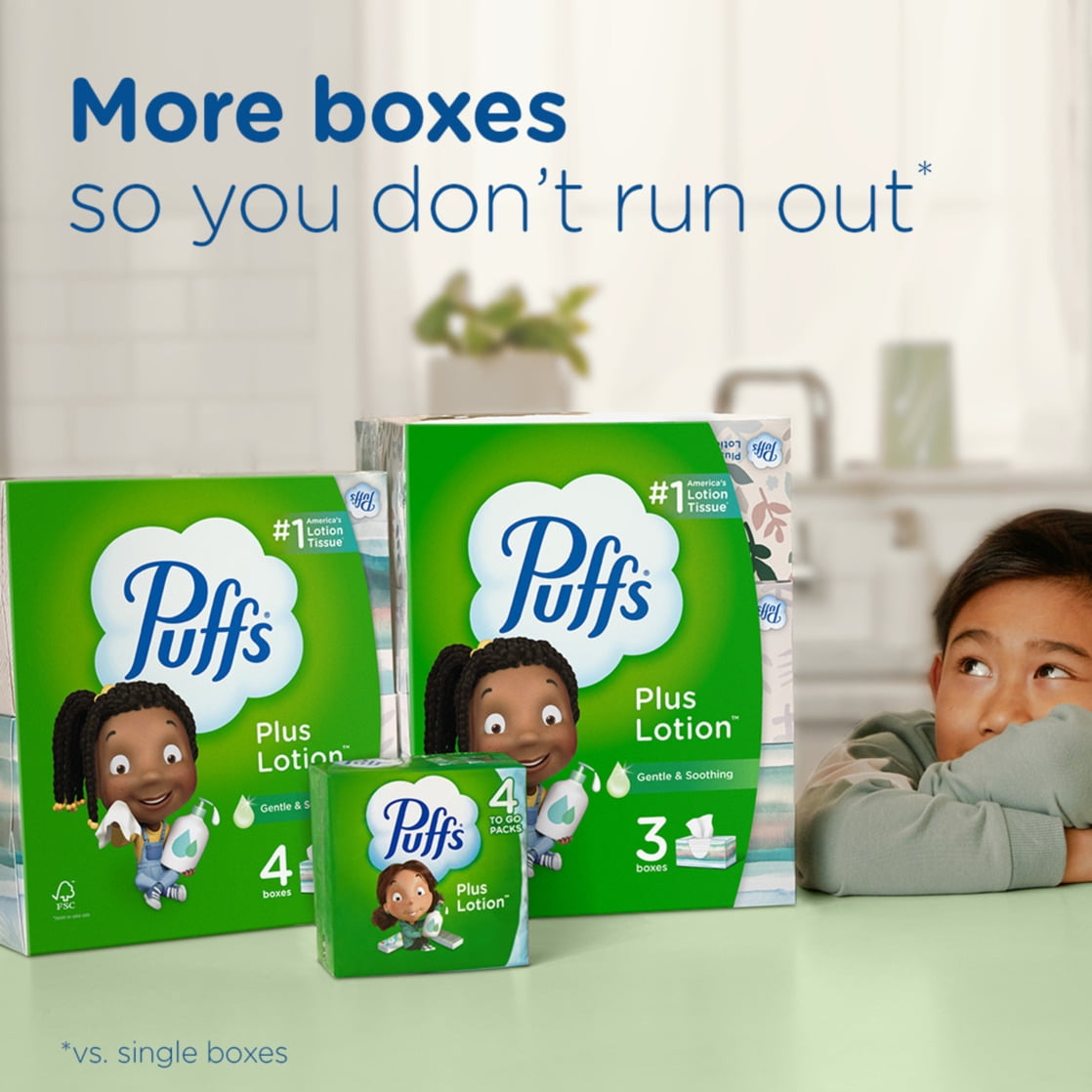 Puffs Plus Lotion Facial Tissues, Soothing 2-Ply Paper Tissues (White, 8 Cube Boxes, 576 Total Tissues) xpw0w