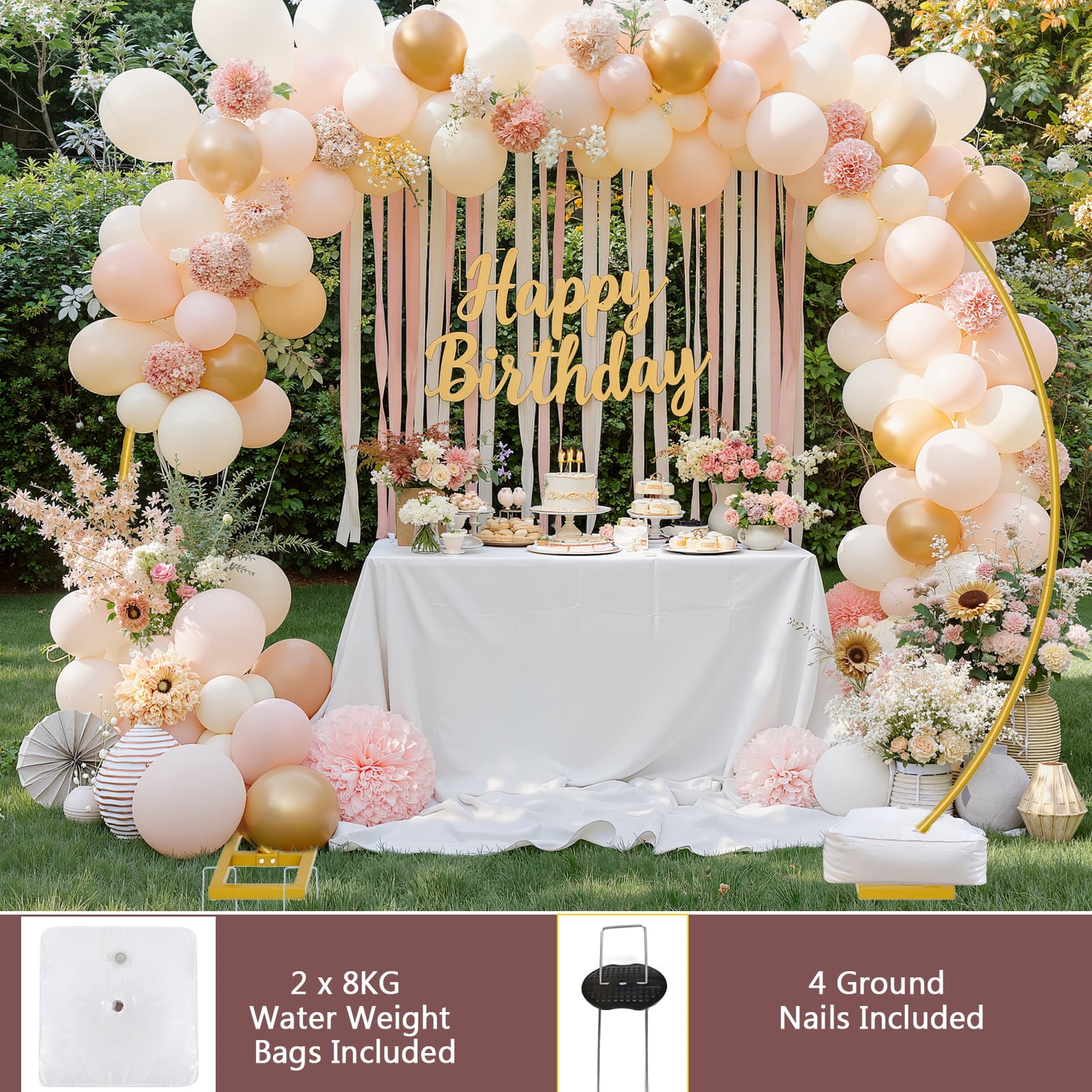 JOPESO Metal Round Backdrop Stand for Wedding Arch and Party Decor (Gold, 82 in H x 94 in W) bosb0