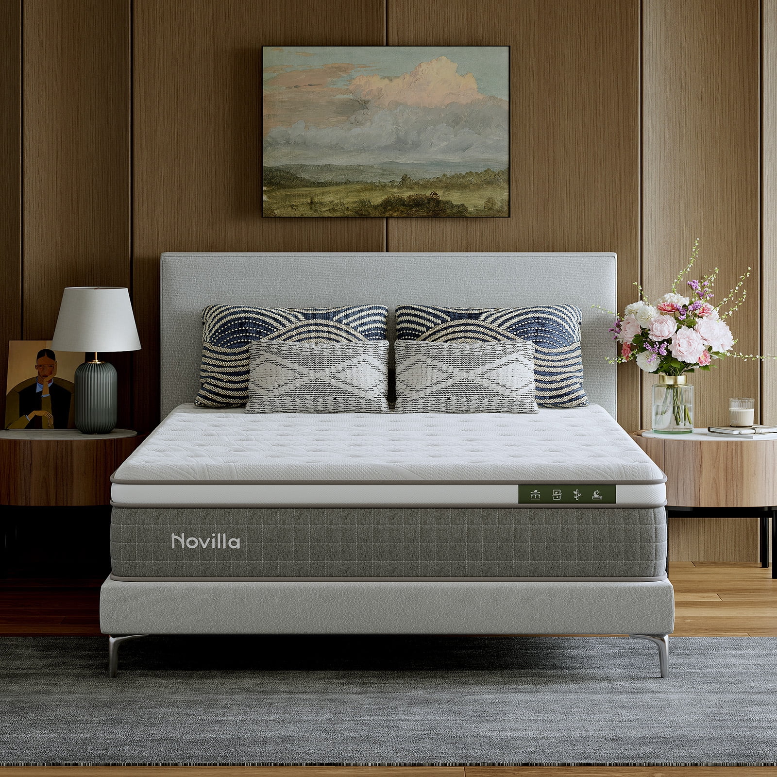 Novilla Vela Hybrid King Mattress, Cooling Gel Memory Foam Bed with Pressure Relief (White, 10 in) yljze