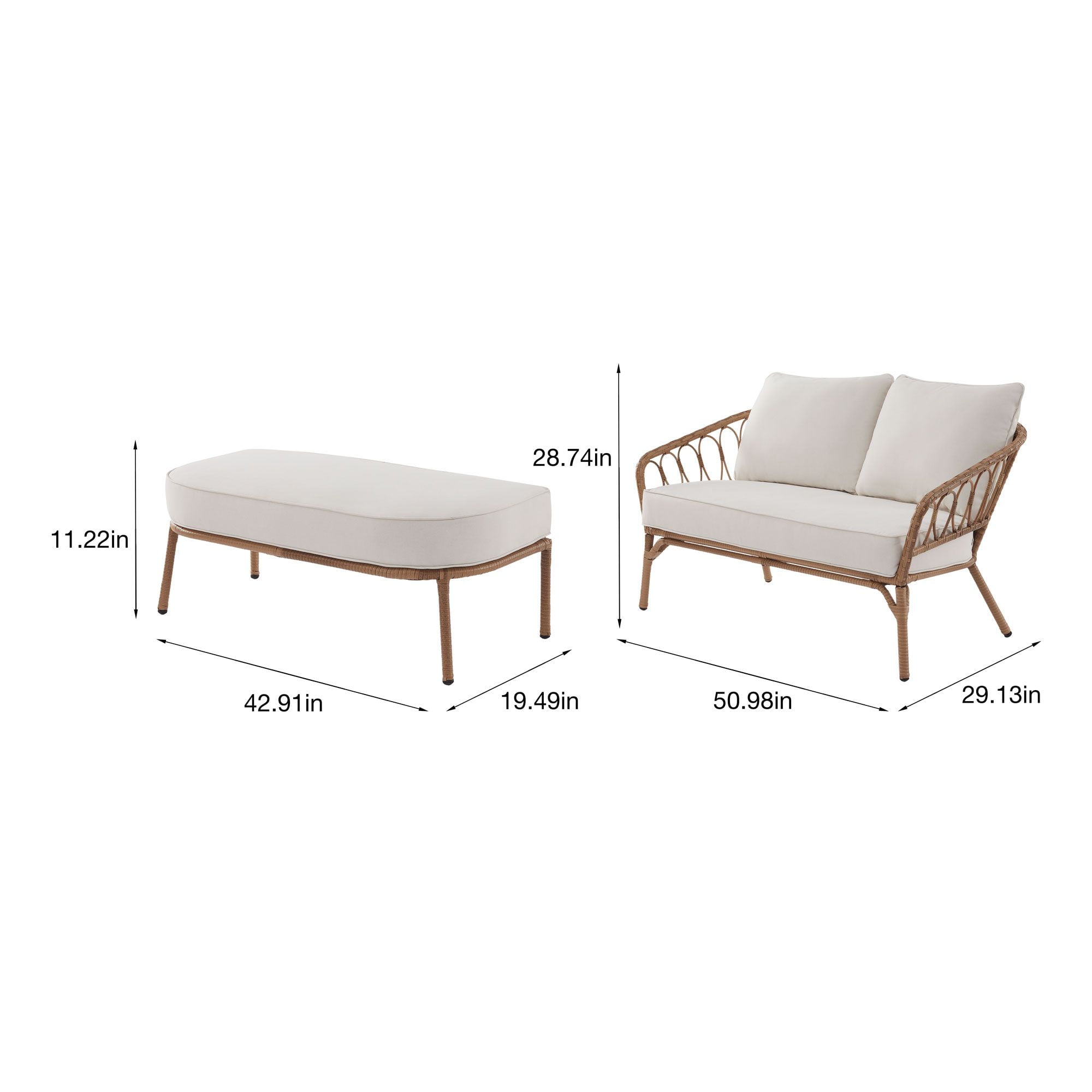 Better Homes & Gardens Willow Sage All-Weather Wicker Outdoor Loveseat and Ottoman Set (Beige, 2-Piece) lialw