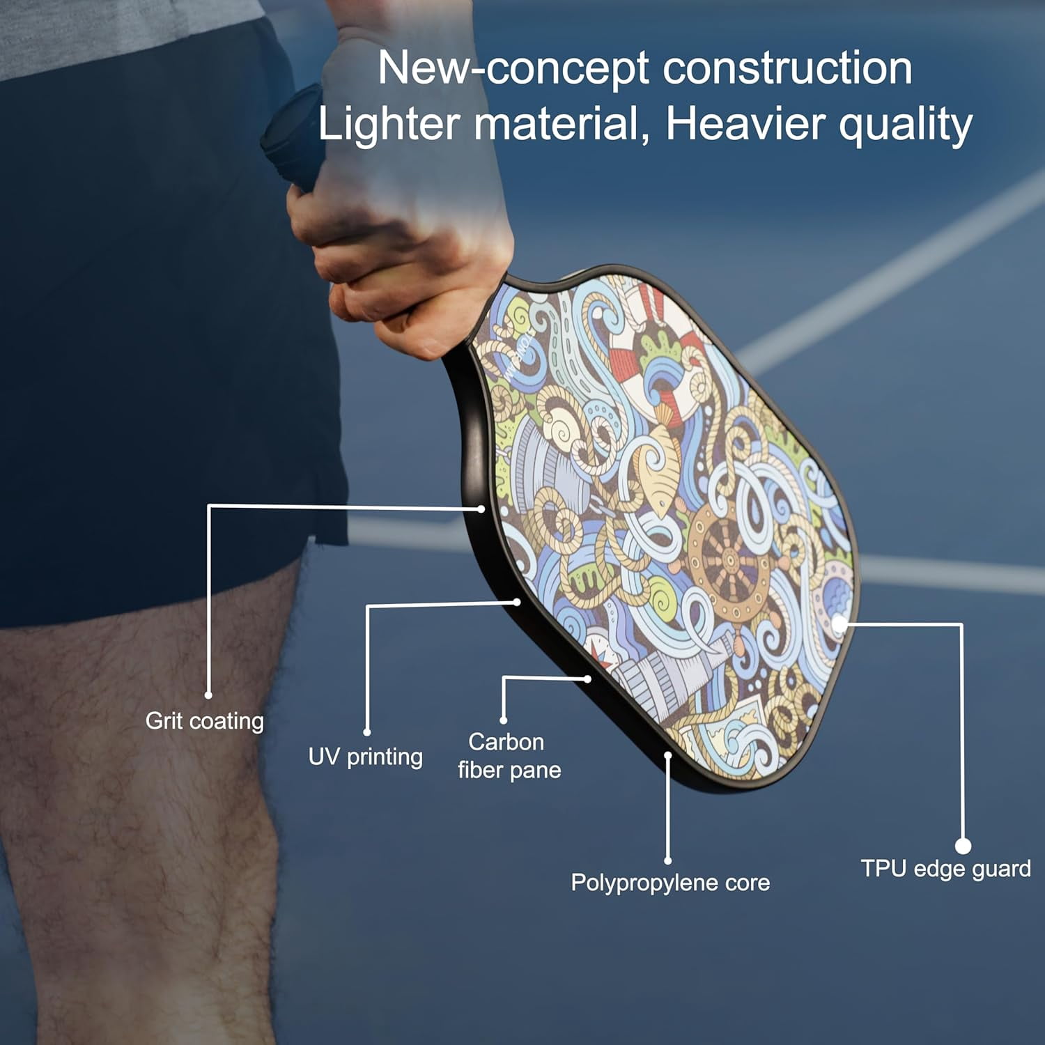 Stonesam Pickleball Paddles Set of 2, Carbon Fiber & Honeycomb Core, Hybrid Control & Power Rackets (Voyager, 2-Pack) 3pqjw