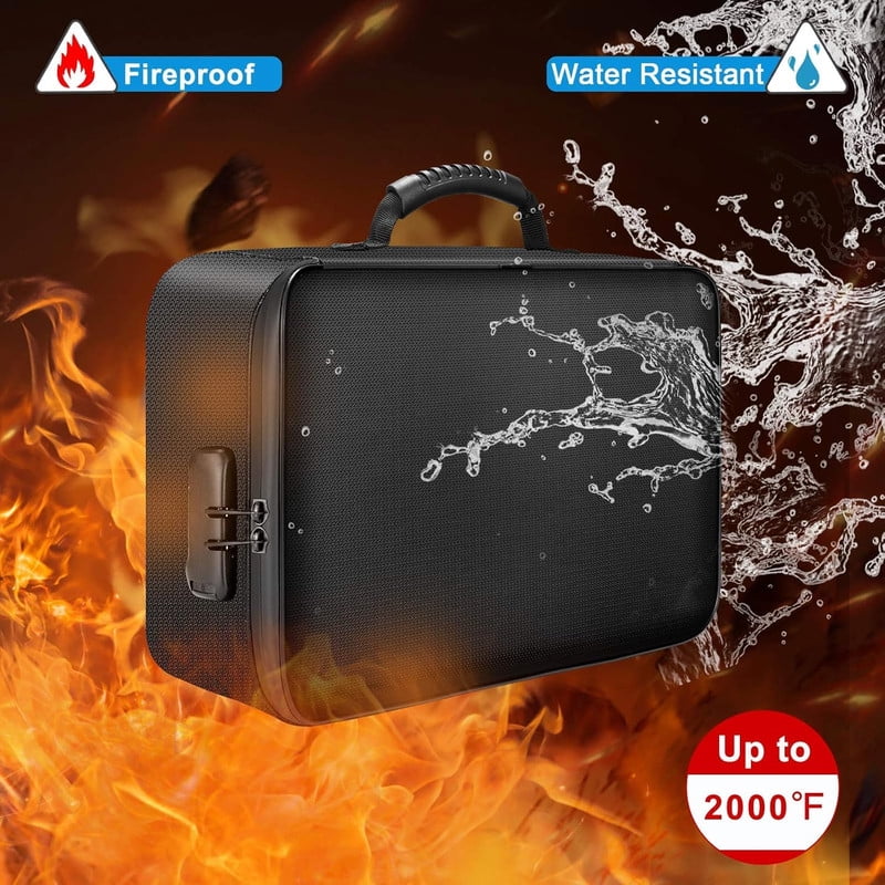 ANUNU Fireproof Document Bag with Combination Lock, Water Resistant Money Organizer for Files, Passports, and Valuables (Black, 14.2 in x 10.6 in x 4 in) i9fjo