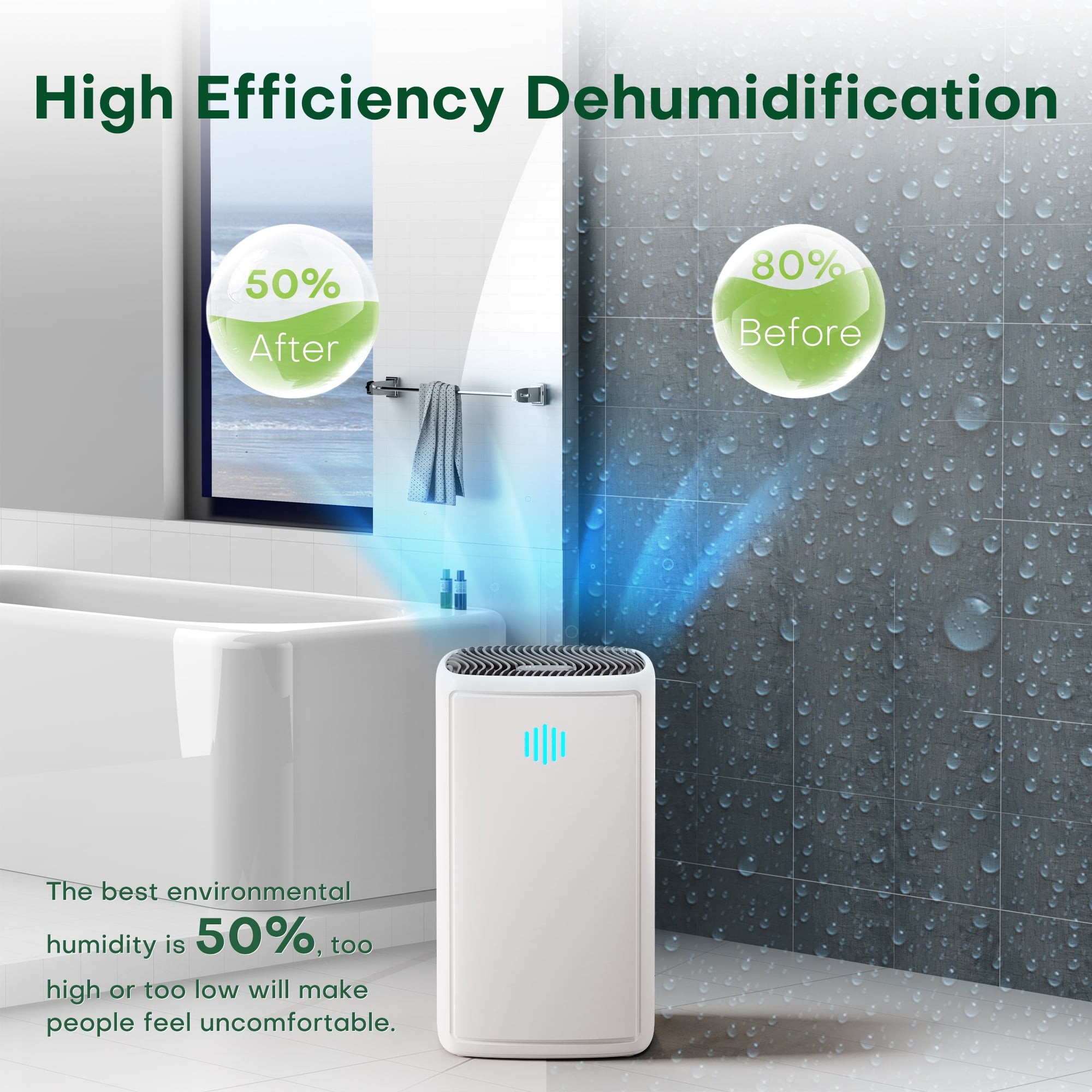 Kloudic Compact Dehumidifier for Home, Quiet Portable Air Dryer with Auto Shut Off (White, 37 oz) p15yx