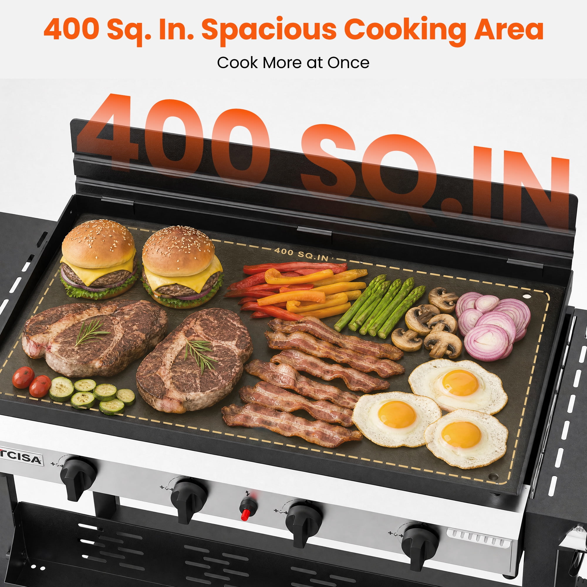 Tcisa 4 Burner Propane Gas Griddle with Standing Cart and Hood (Black, 400 sq in) 3zpub