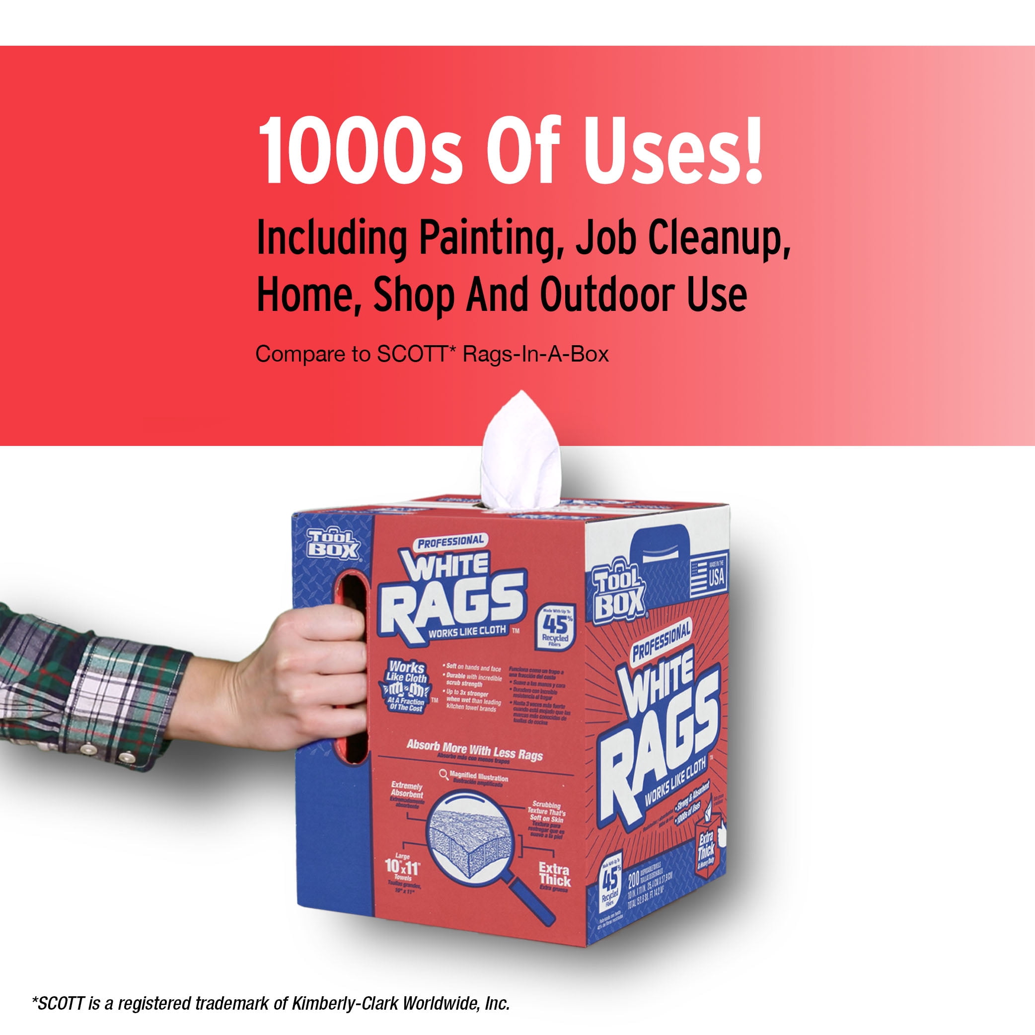 Sellars TOOLBOX Professional White Rags (Heavy-Duty Disposable Cleaning Cloths, 200 Sheets, 10 in x 11 in) yuj9u