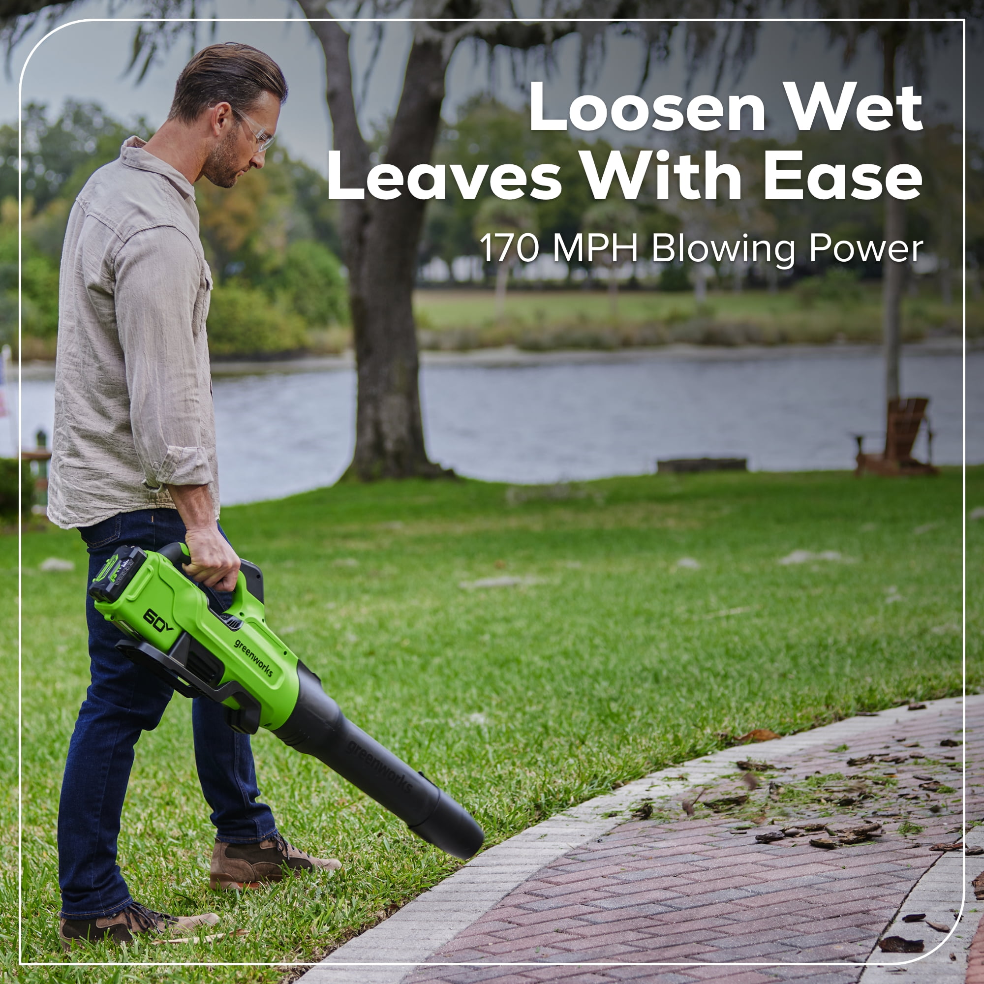 Greenworks 60V Cordless Leaf Blower with 2.5 Ah Battery and 3 Amp Charger (630 CFM, 170 MPH) g6mvj