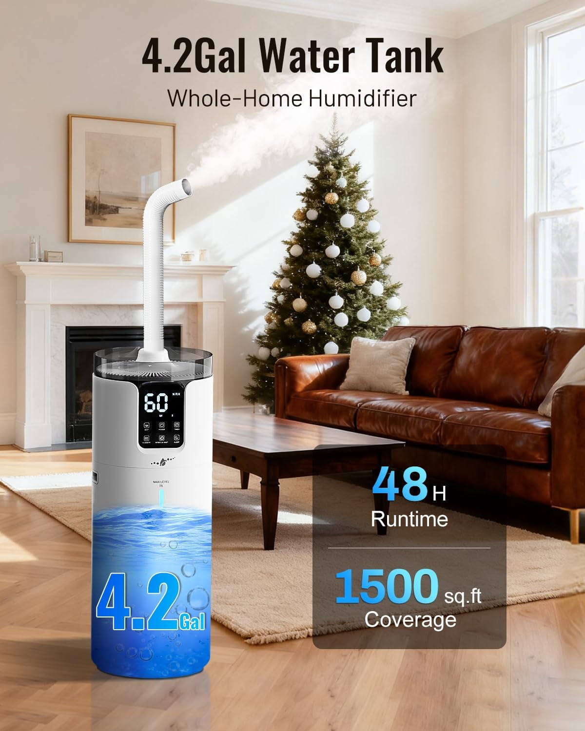 Lacidoll Whole House Ultrasonic Cool Mist Humidifier for Large Rooms (White, 4.2 gal) t5lc4