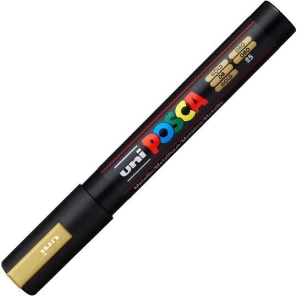 POSCA Metallic Paint Marker, Medium Point, Opaque Ink for Art and Craft Projects (Gold, 0.1 in) s1g6x