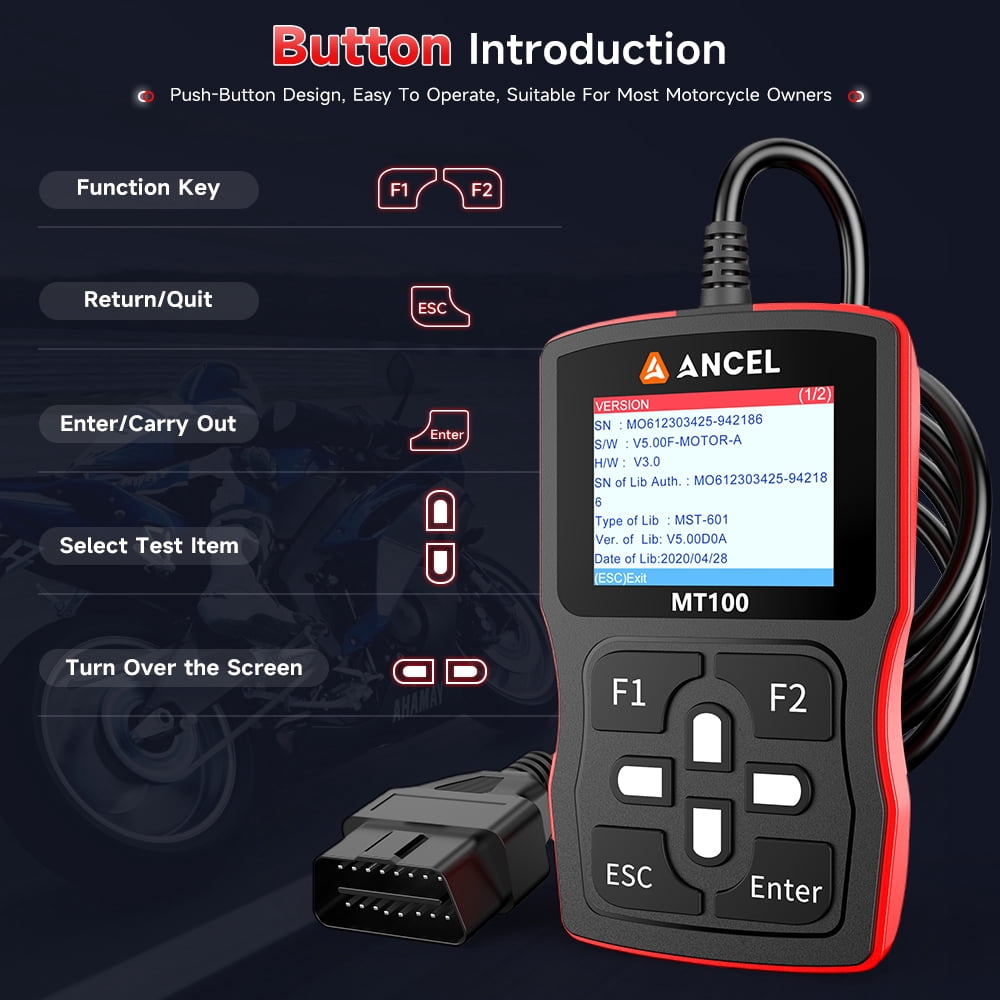 ANCEL MT100 Motorcycle Diagnostic Scan Tool OBD2 Code Reader (Clear, 1 Pack) q32gt
