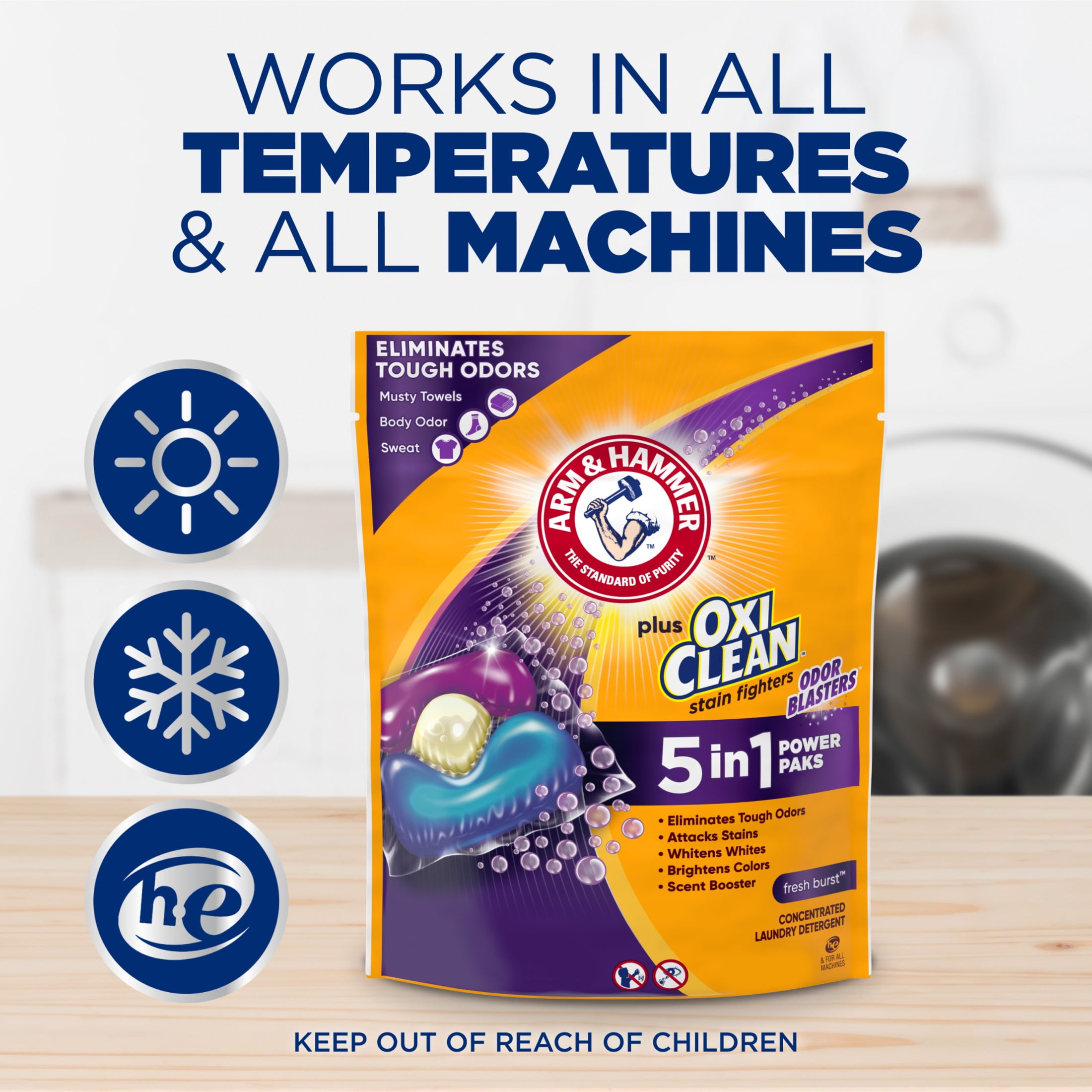 ARM & HAMMER Plus OxiClean Odor Blasters 5-in-1 Laundry Detergent Power Paks (Fresh Burst, 42 Ct) ikqn3