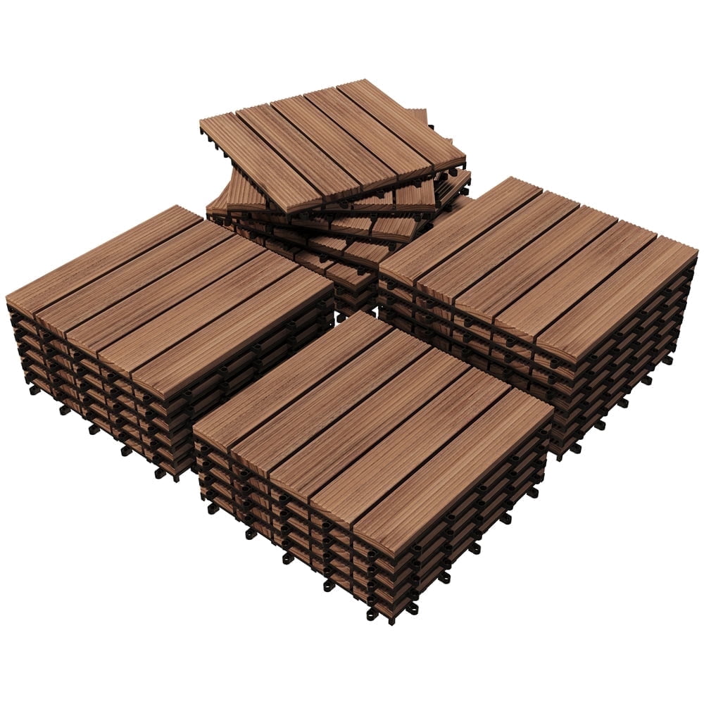 Yaheetech Interlocking Fir Wood Deck Tiles for Patio and Garden (Brown, 27-Piece Set, 27.9 sq ft) f8lio