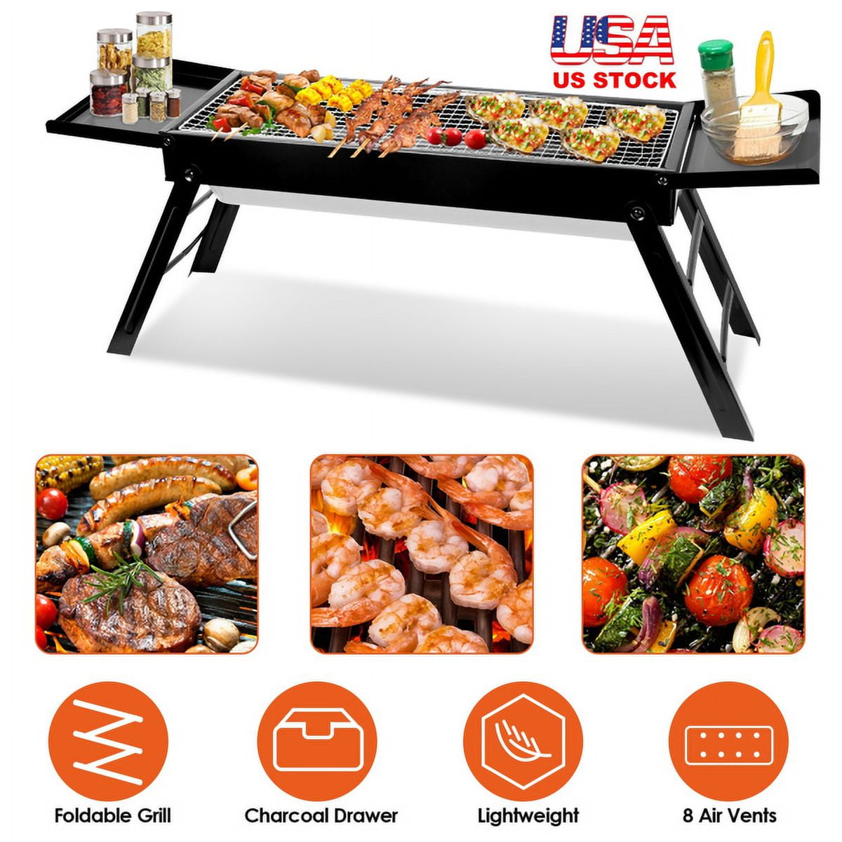 AsterOutdoor Portable Foldable Charcoal Grill for Camping and Outdoor Cooking (Black, 23.03 in x 8.85 in x 2.55 in) hsp61