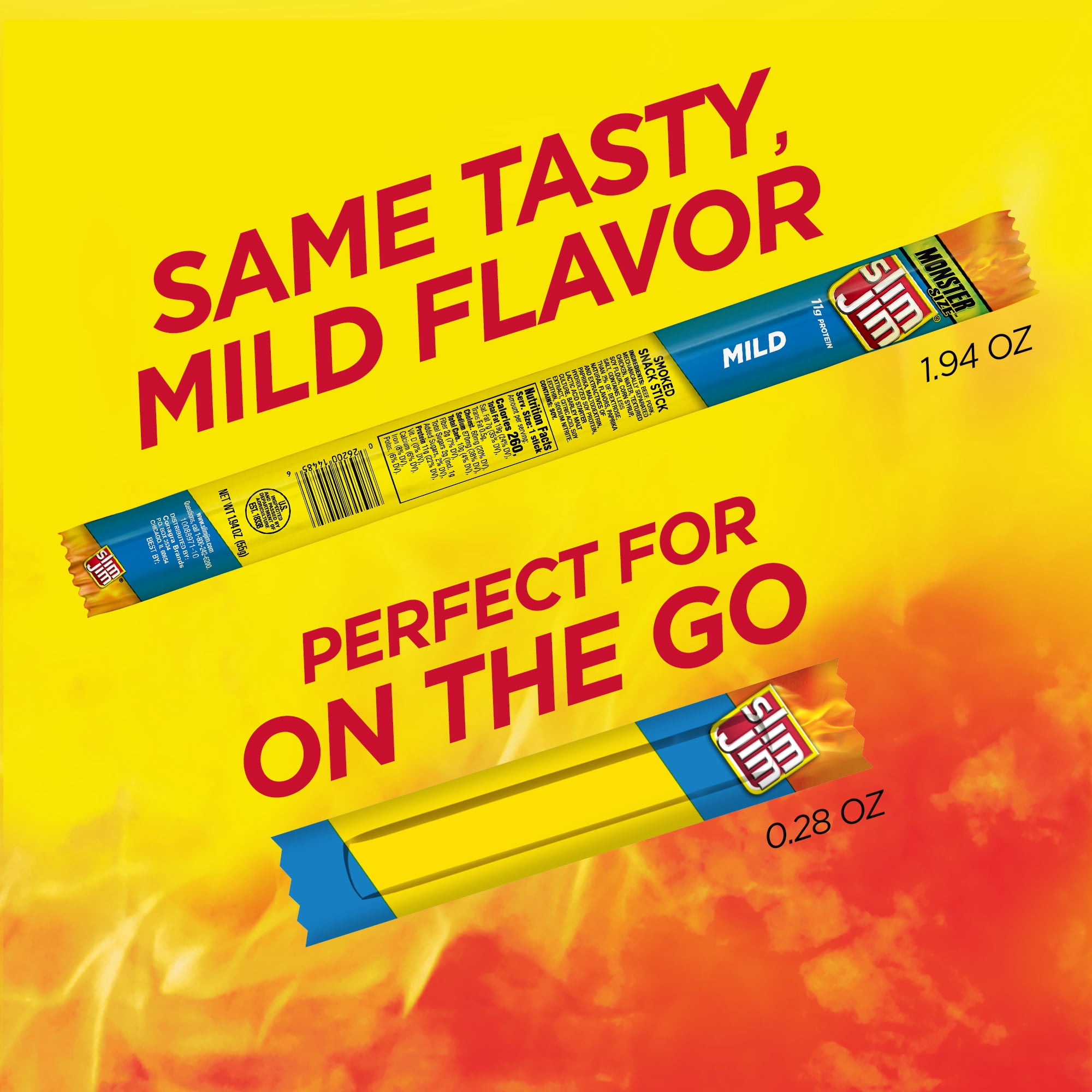 Slim Jim Smoked Meat Sticks, Mild Flavor, High Protein Snack (14 Count, 0.28 oz per stick) wsjag