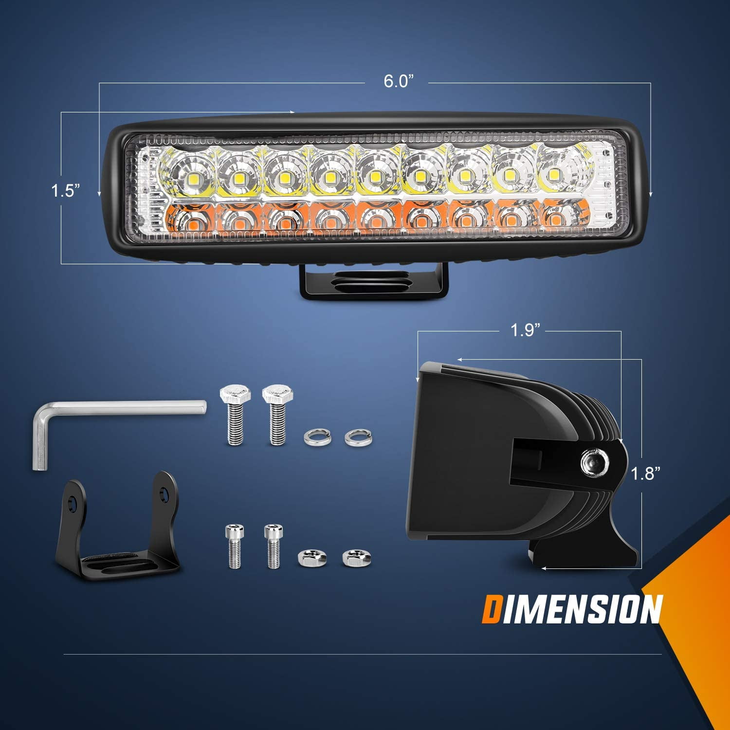 Nilight LED Pods 54W Dual Color White/Amber Flood Offroad Fog Light Bar (2 Pack, 6 in) 94mh7