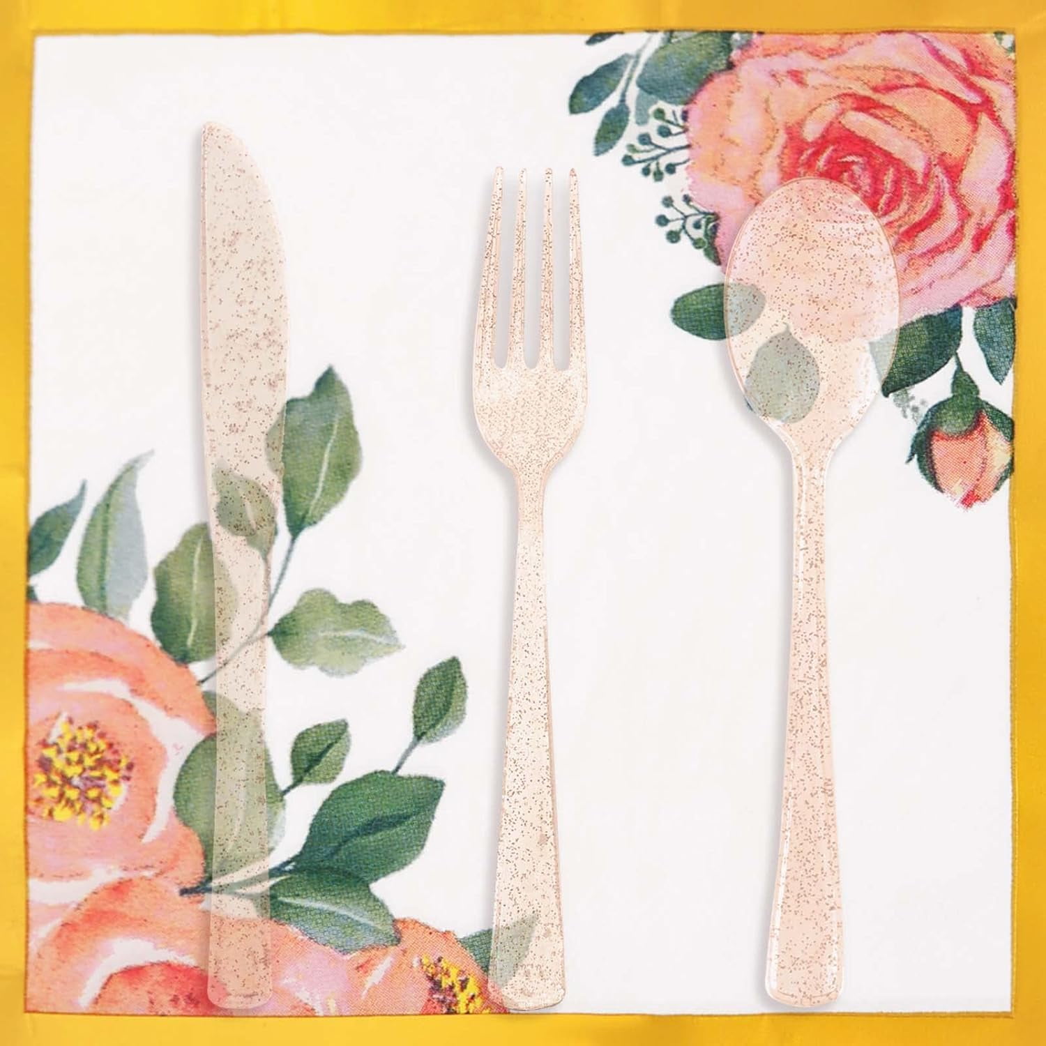 Generic Floral Party Supplies Disposable Dinnerware Set (Gold, 168 Piece Set) c6b2i