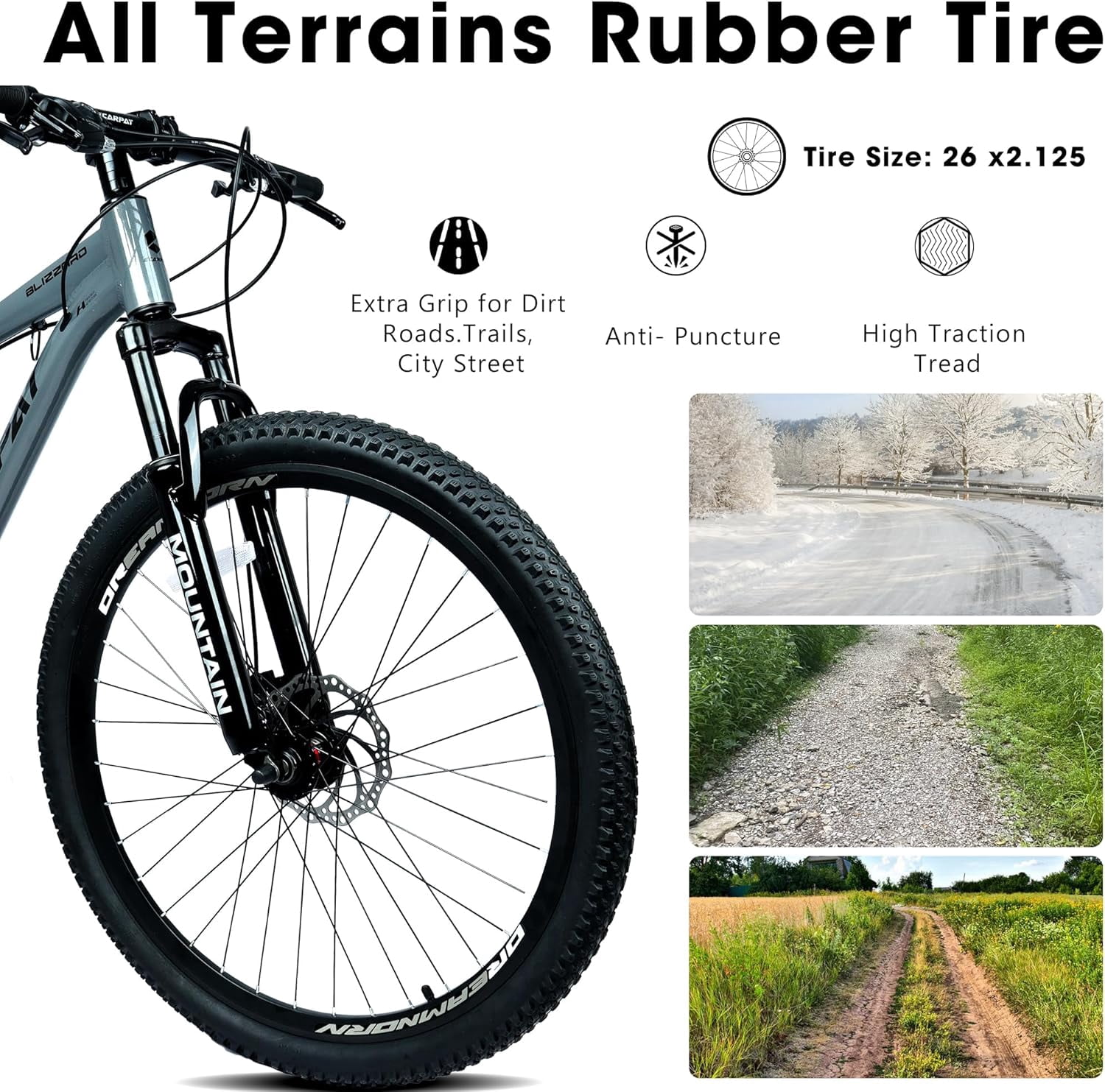Ambifirner 26 Inch All-Terrain Mountain Bike, 21-Speed Adult Bicycle with Disc Brakes and Durable Steel Frame (Black, 26 in) 2w8x9