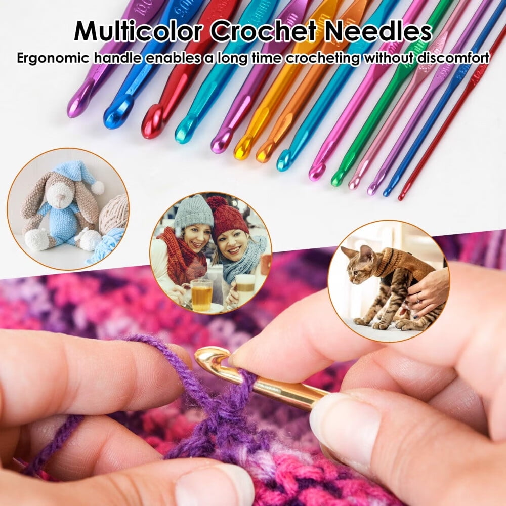 HOMUHOMU Crochet Hooks Set, Ergonomic Aluminum Knitting Needles for Yarn Craft (Multicolor, 14 Piece Set) d8fvu