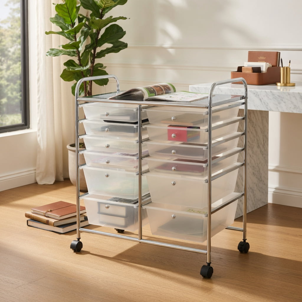 Topcobe 12-Drawer Rolling Storage Organizer Cart with Wheels (White, 12-Drawer) t4bjz