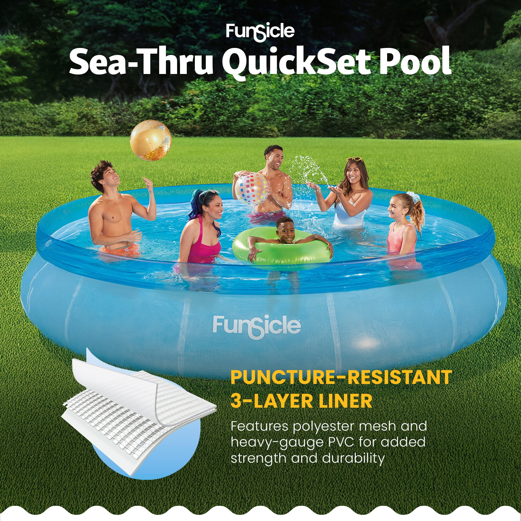 Funsicle Round Sea-Thru QuickSet Above Ground Pool with Filter Pump (Blue, 12 ft x 30 in) qsje7