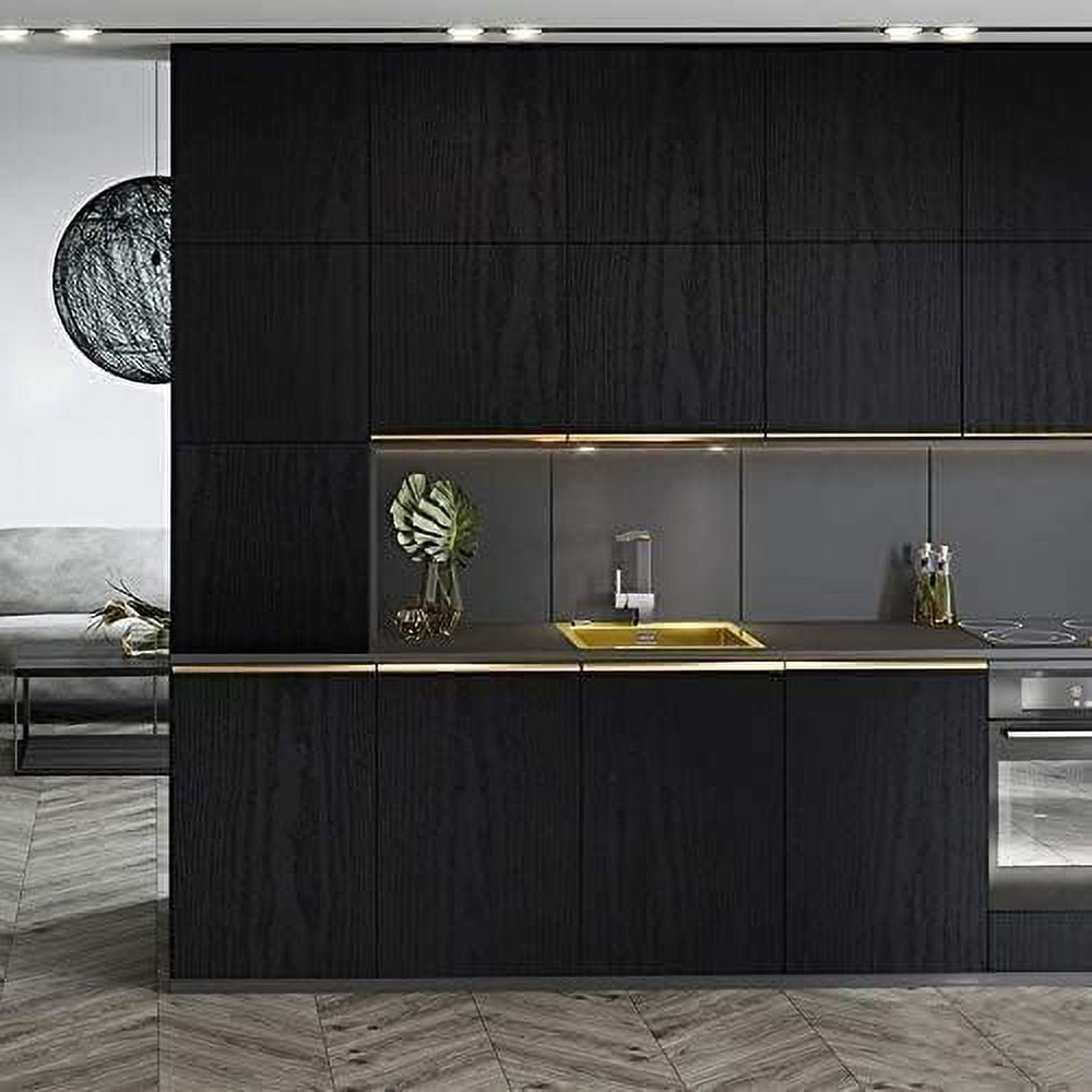 Genreen Wood Grain Contact Paper, Self-Adhesive Removable Vinyl Wallpaper for Kitchen Cabinets and Furniture (Black, 17.7 in x 118 in) nhsw7