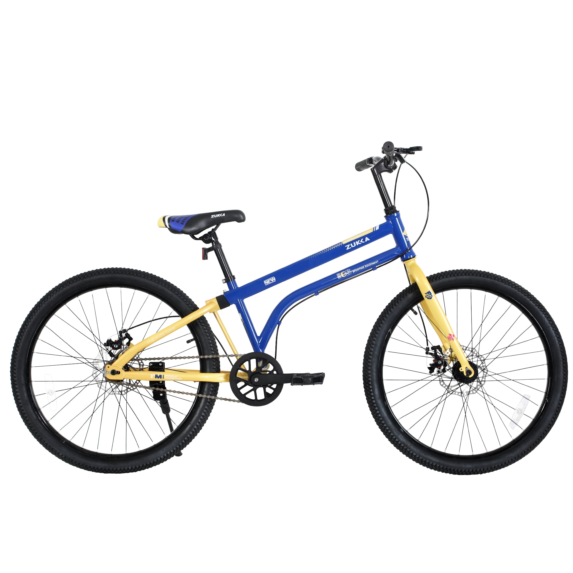 Ambifirner 24-Inch Kids Mountain Bike, Durable Steel Frame with Dual Disc Brakes (Blue/Yellow, 220 lb Capacity) hdmq7