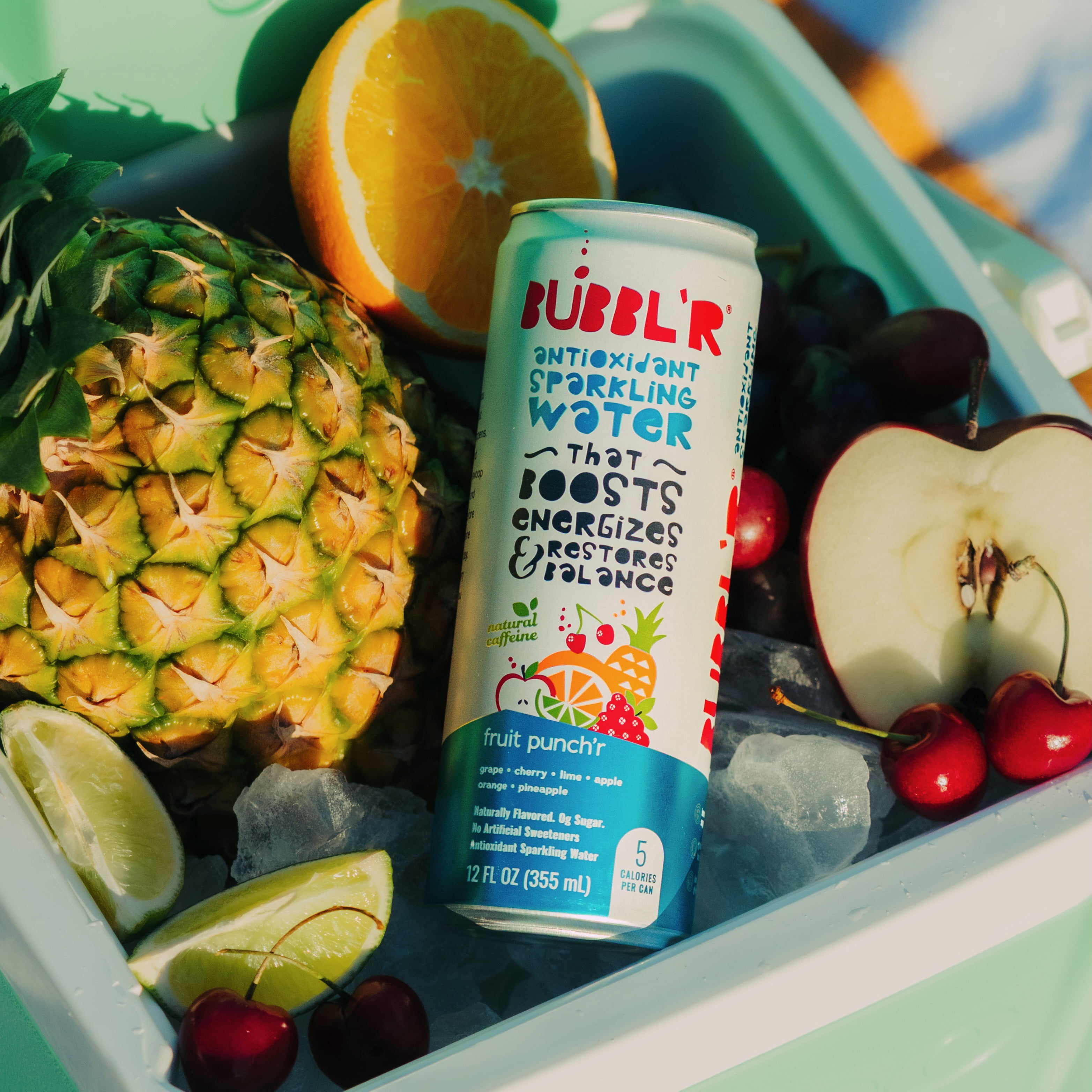 BUBBL'R Antioxidant Sparkling Water, Fruit Punch'r, Refreshing Natural Energy Drink (Fruit Punch, 6 Pack of 12 fl oz) yz2yu