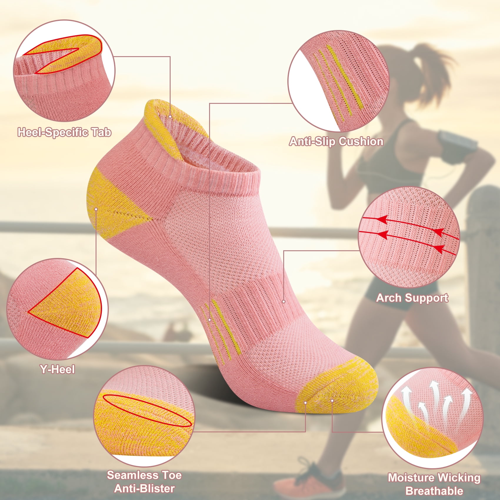 Loritta Womens Ankle Socks, Cushioned Low Cut Athletic No Show Socks (Multi-Color, 6 Pairs) bhhvv