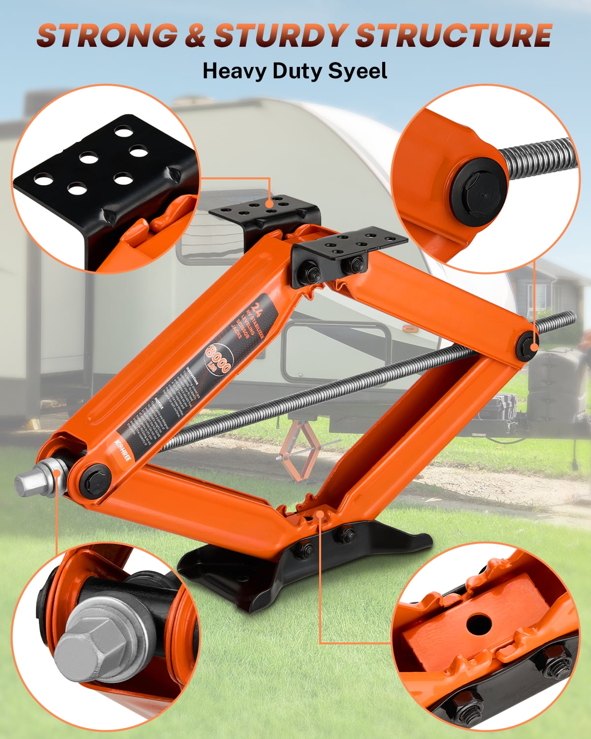 Kohree RV Scissor Jacks Heavy Duty Stabilizer Leveling Kit (Orange, 2-Pack, 8000 lb, 4-24 in Adjustable Height) lp7hc