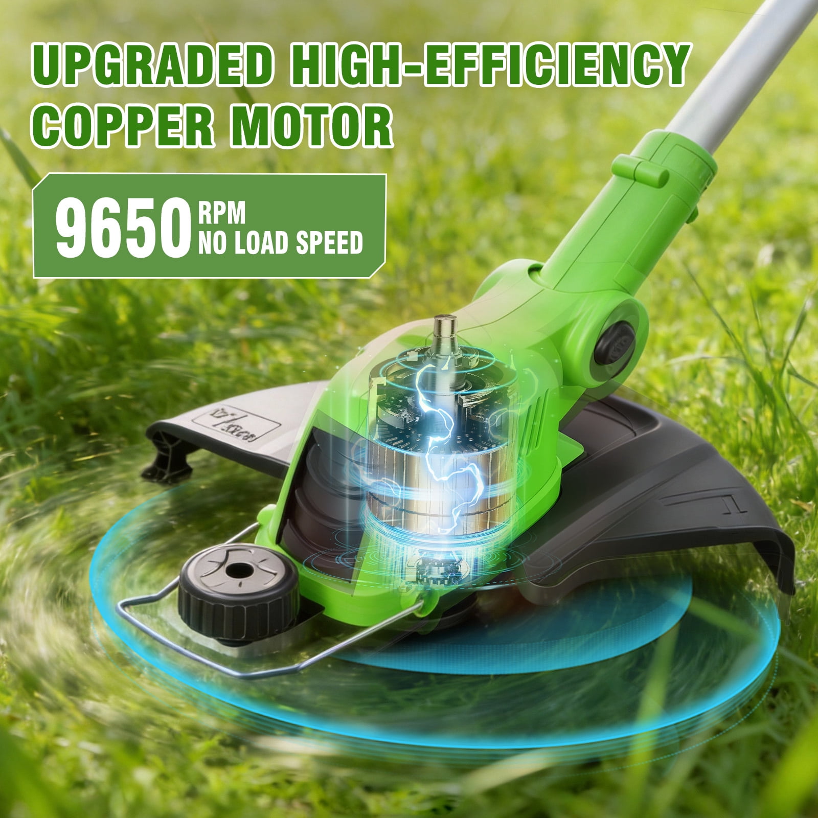 CATGOOD Cordless String Trimmer and Edger, 12 in Cutting Width, 2 Batteries and Fast Charger (Green) 6xmoa