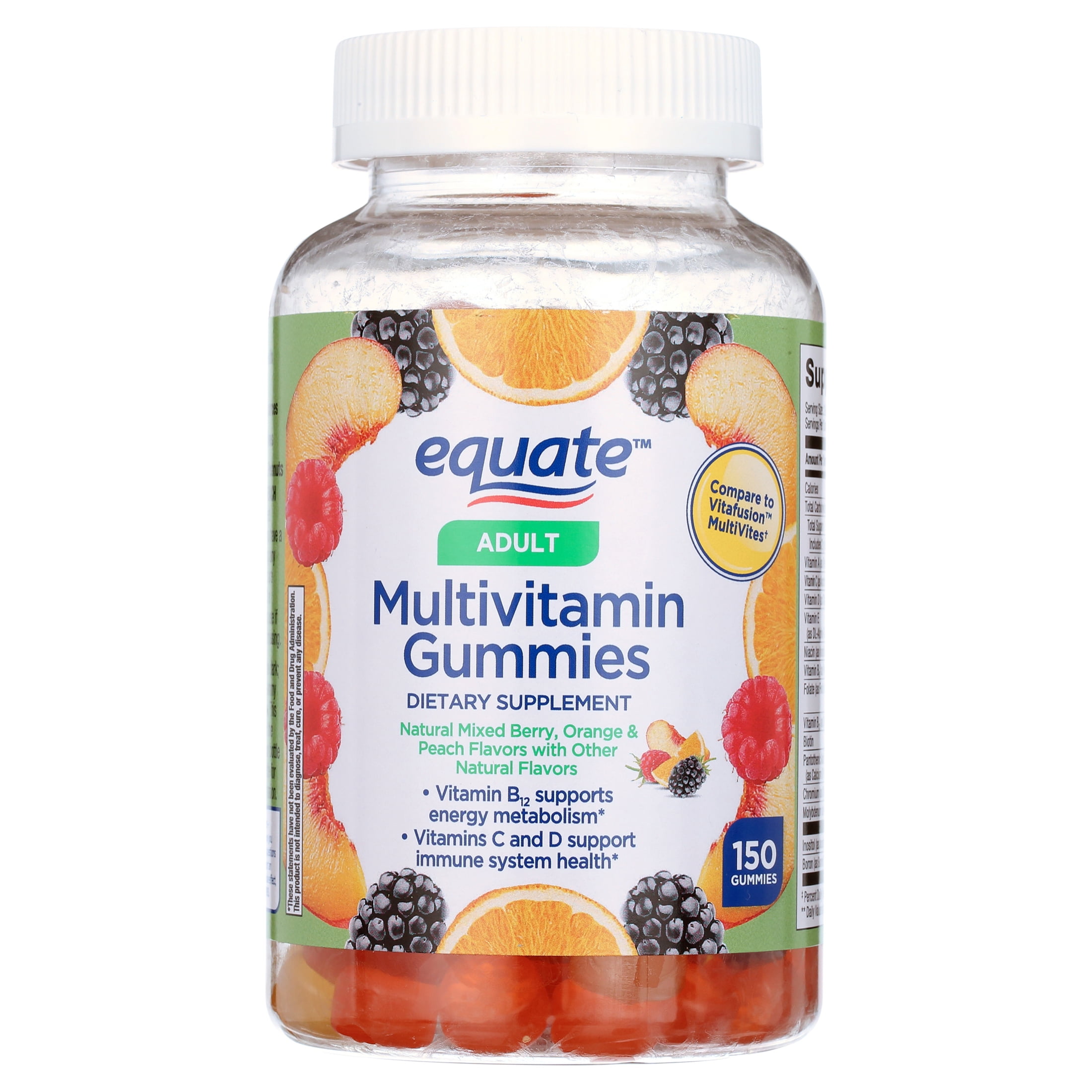 Equate Multivitamin Gummies for Immune Support, Daily Dietary Supplement (Mixed Berry, Orange, Peach, 150 Count) zj7ua