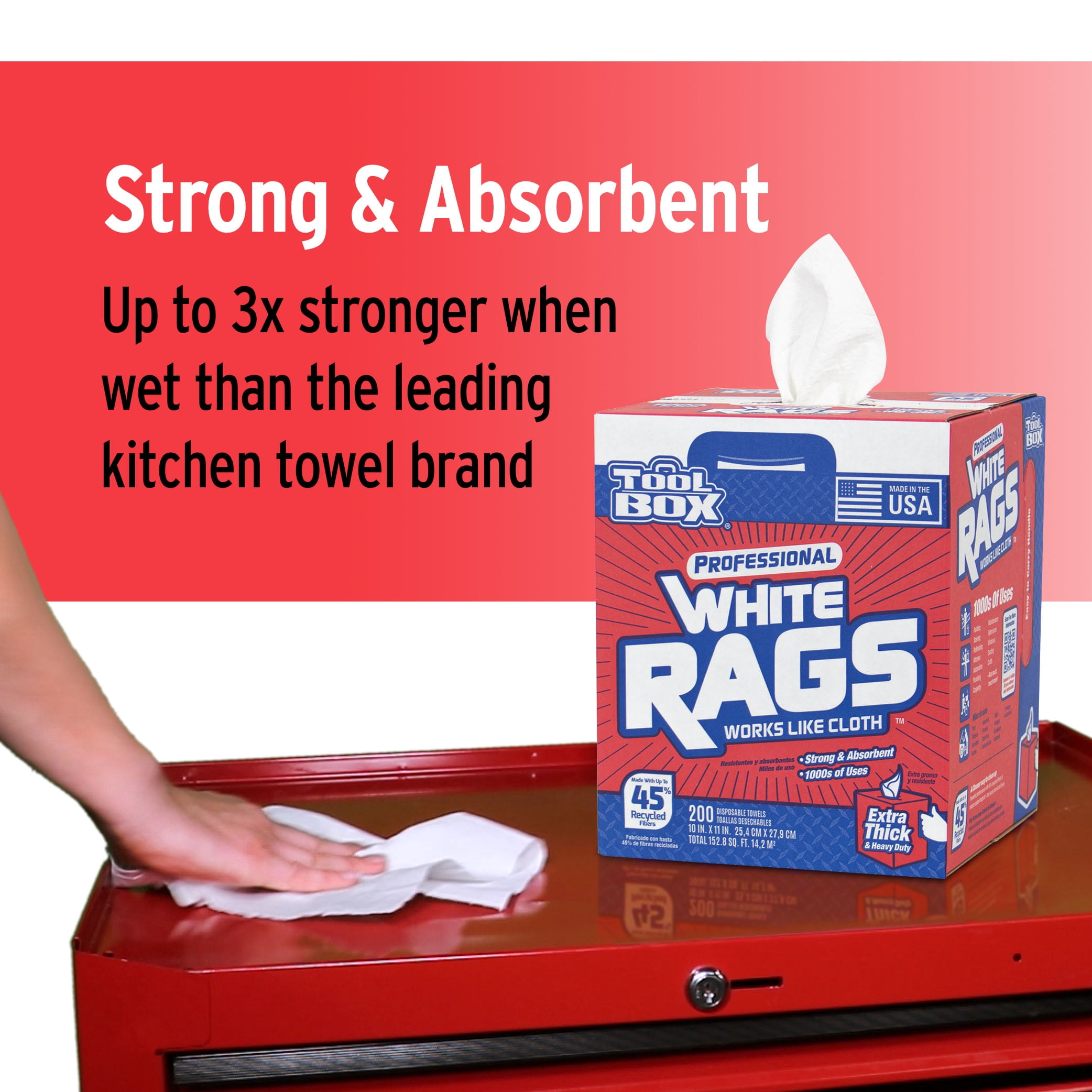 Sellars TOOLBOX Professional White Rags (Heavy-Duty Disposable Cleaning Cloths, 200 Sheets, 10 in x 11 in) yuj9u