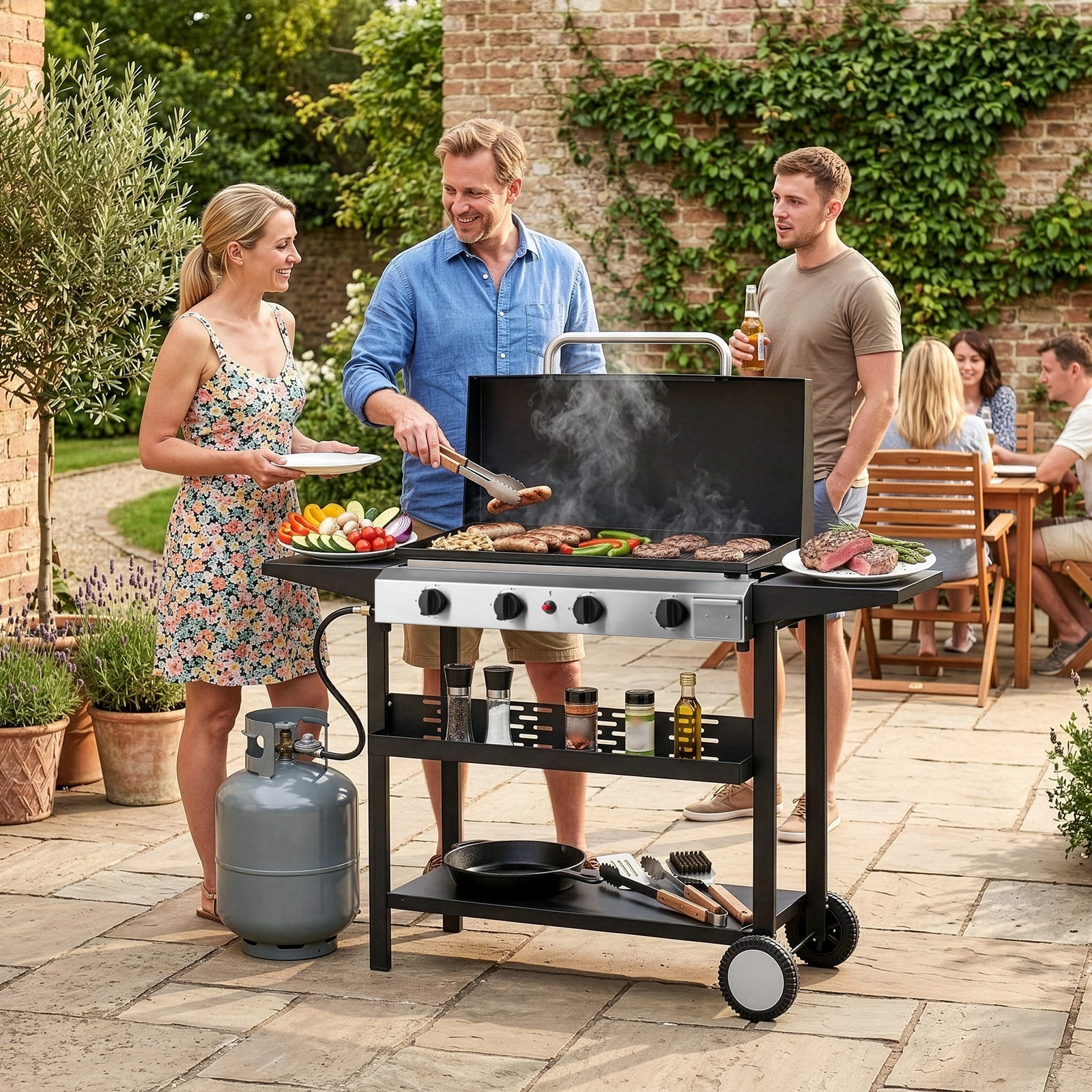 Zintown 4-Burner Propane Gas Griddle Table Top Camping Grill (Black, 52.4 in x 15.4 in x 35.4 in) ohufs