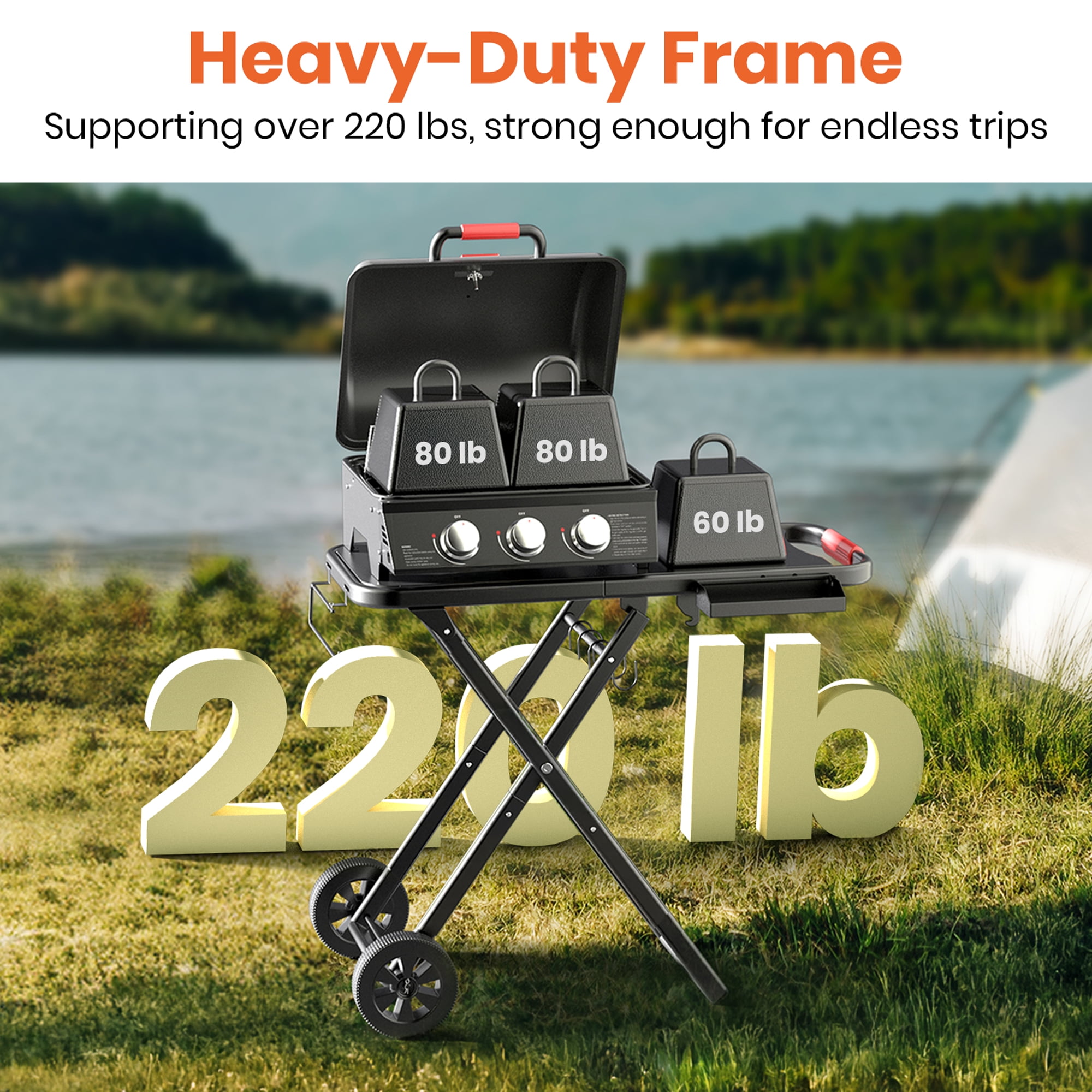 NICWIN 3-Burner Portable Gas Grill with Foldable Legs, 30,000 BTU Outdoor BBQ Grill for Camping and Tailgating (Black, 415 sq in) m8qsg