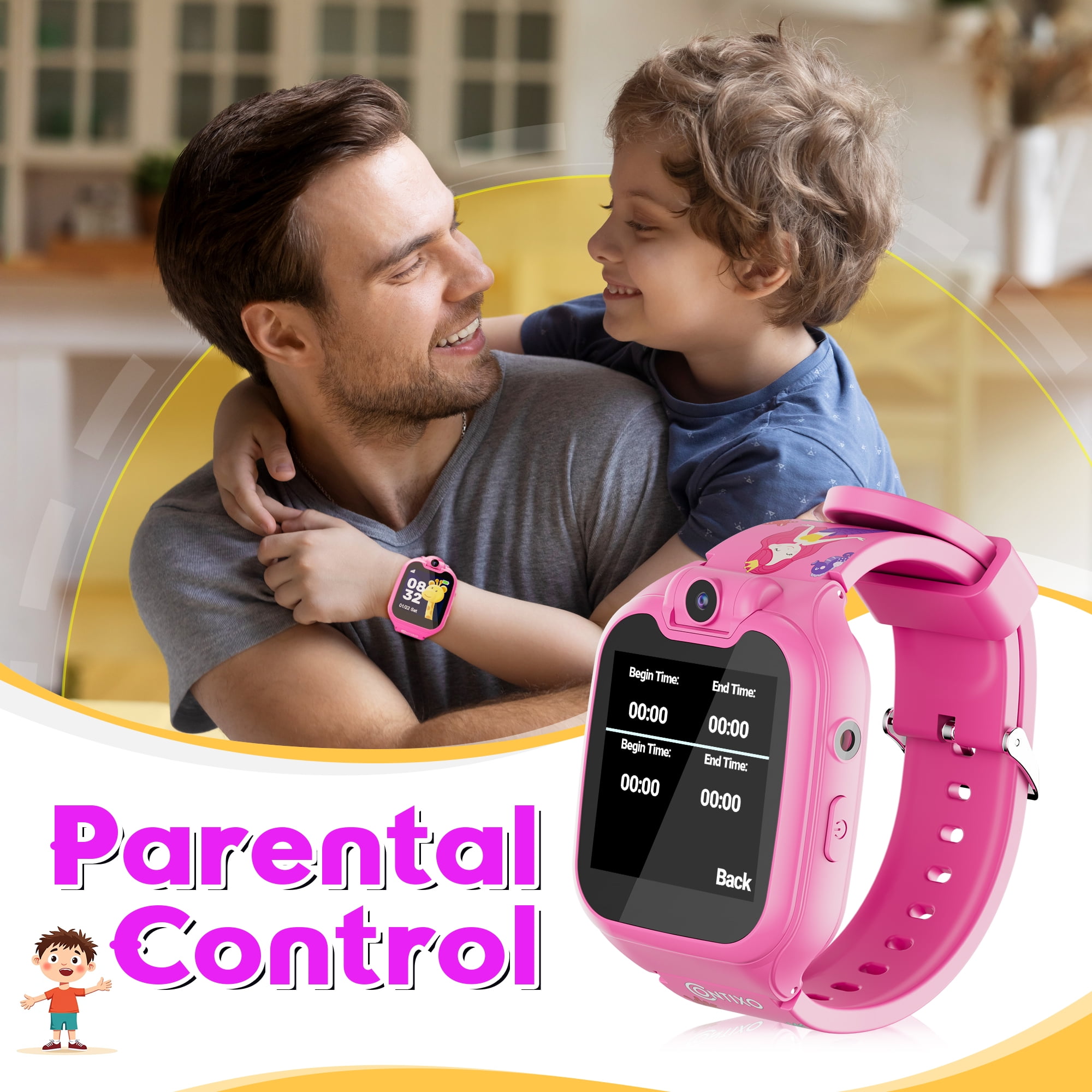 Contixo Kids Smart Watch with 1.54 in HD Touch Screen, Educational Learning Games and Rotating Camera (Pink) ubkxj