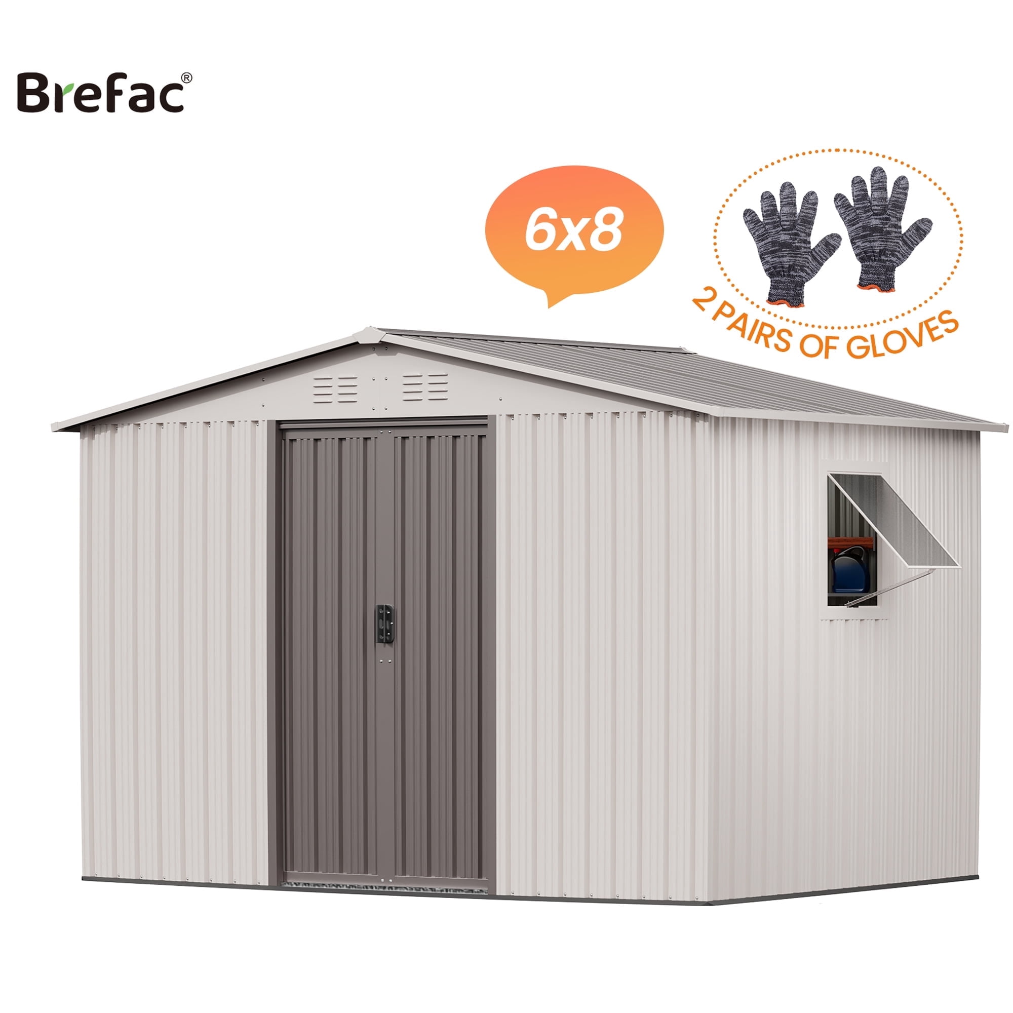 NICWIN Outdoor Steel Storage Shed, Weather-Resistant Metal Tool Shed with Windows and Air Vents (Creamy White, 6 ft x 8 ft) v9y35