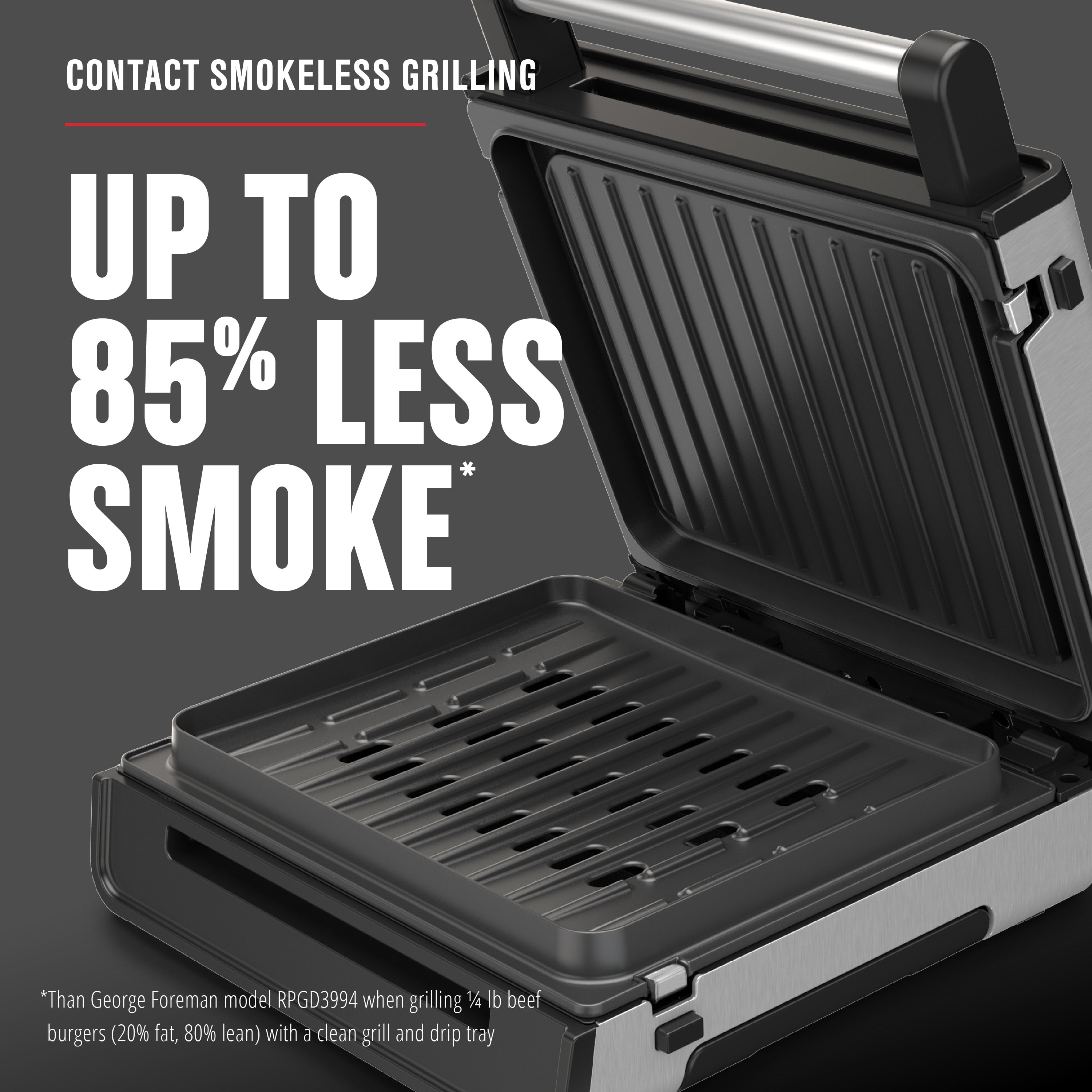 George Foreman Electric Indoor Grill, Smokeless Contact Grilling with Removable Plates (Silver, 90 sq in) jdmso