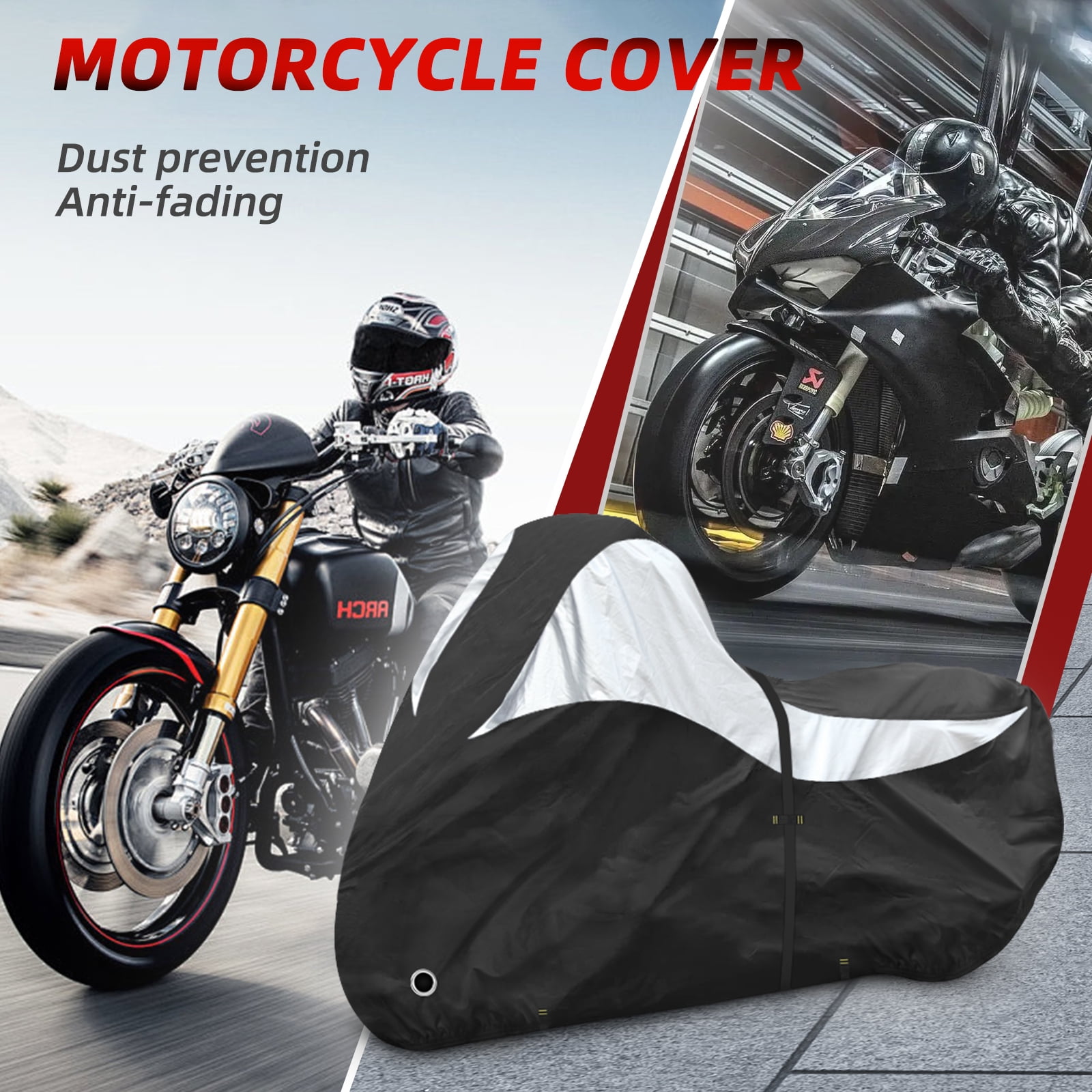 Zenicham 600D Motorcycle Cover Heavy Duty Waterproof Outdoor Storage Shield (Black, 96 in) zdcvx