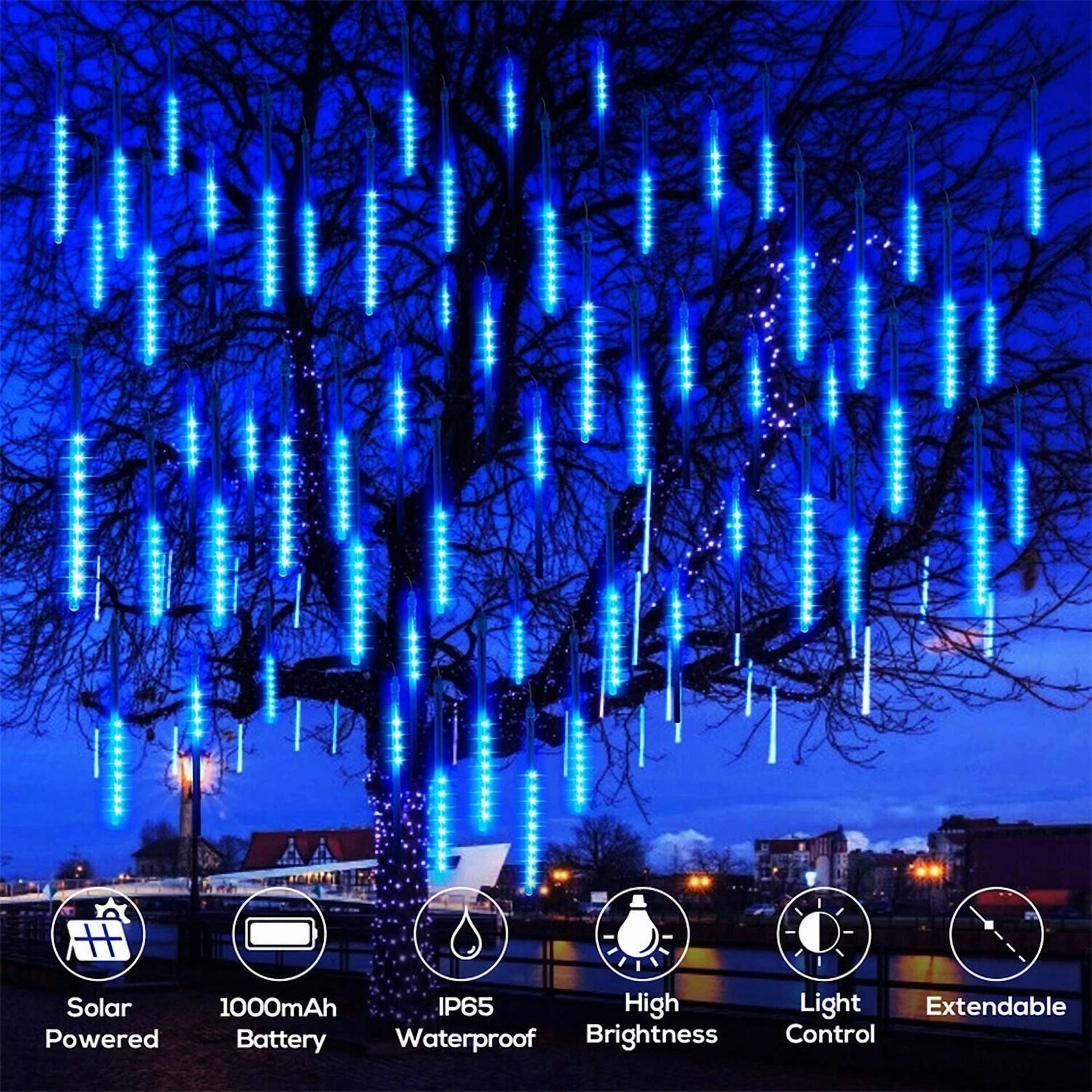 Purely Elizabeth 288 LED Meteor Shower Rain Lights Outdoor Decorative String Lighting (White, 8 Pack) tl88o