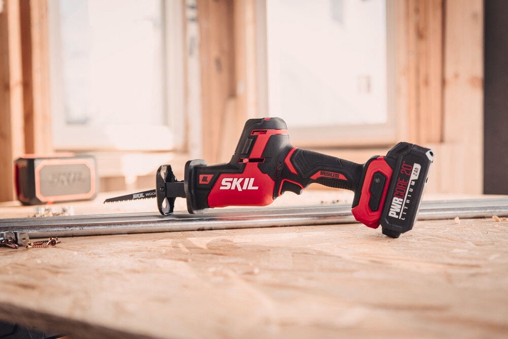 SKIL PWRCORE 20 Brushless Compact Cordless Reciprocating Saw Kit (Red, 2 Ah Battery) 2bnph
