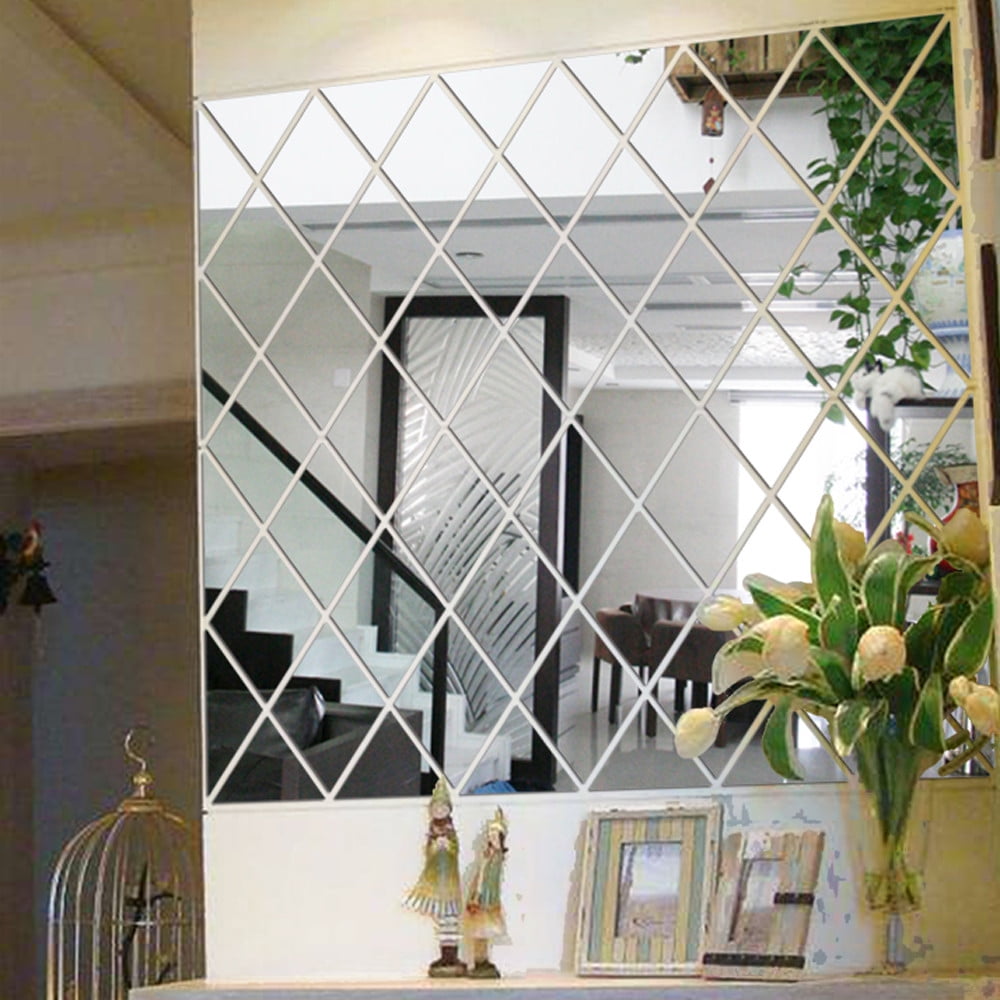 Jrocdr 3D Mirror Wall Stickers Peel and Stick Decorative Decals for Living Room and Bedroom (Silver, 12 in x 12 in) fk3n0