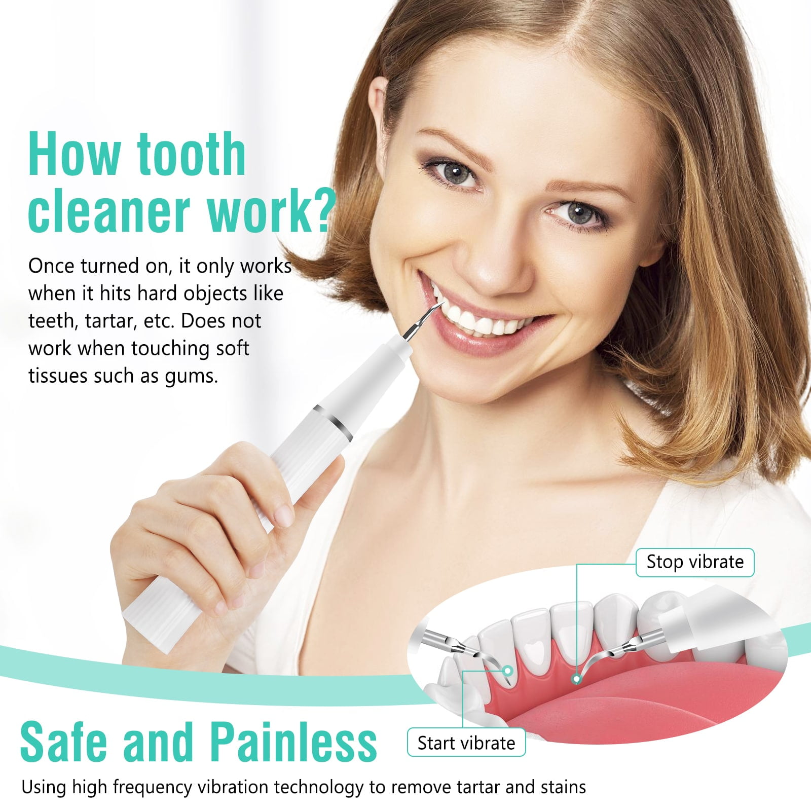 KIBVOE Electric Sonic Teeth Cleaning Kit, Tartar Plaque Remover with LED Light (White, 1 Kit) 02vmb