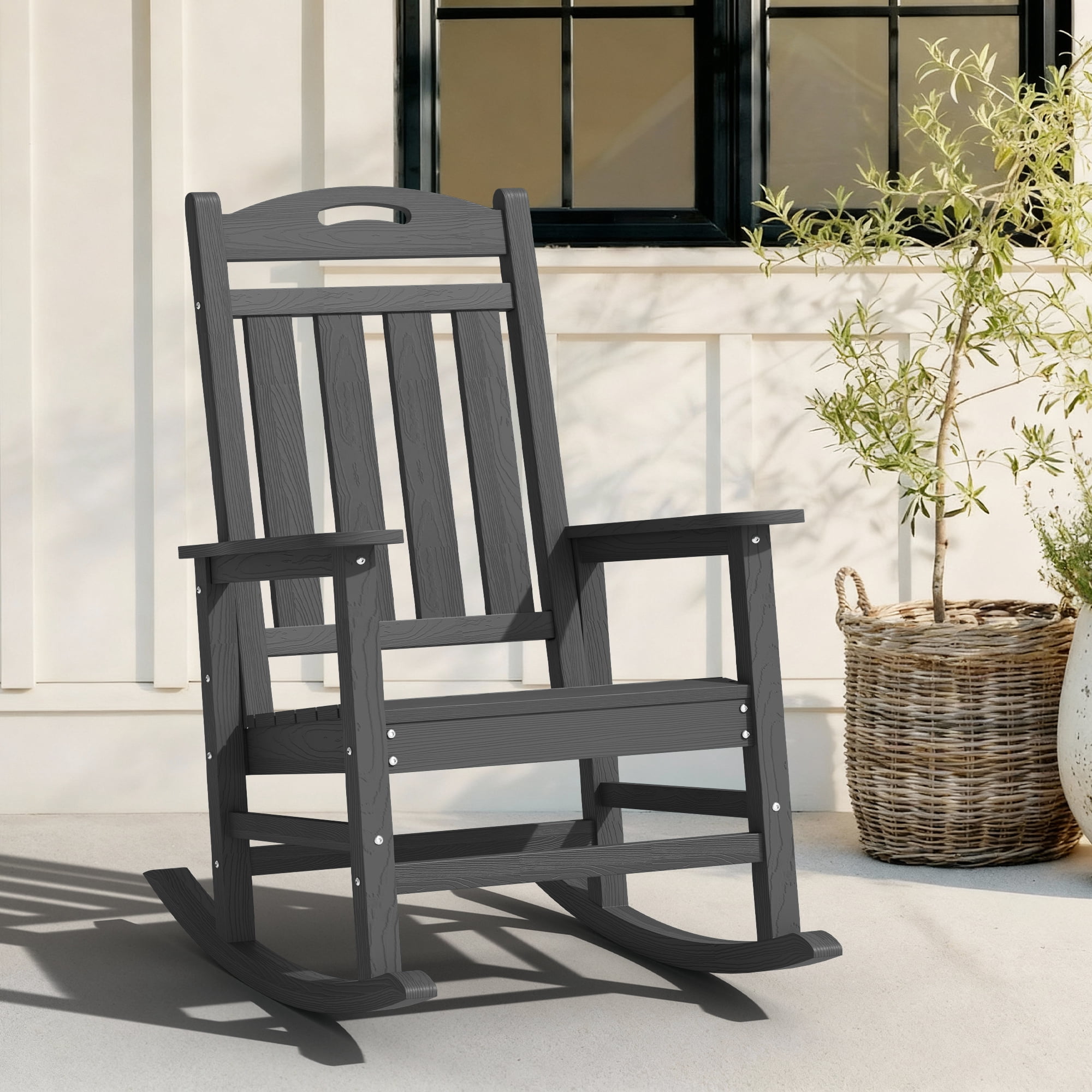 SUUNYN Oversized HDPE Outdoor Rocking Chair, Weather-Resistant High Back Porch Rocker (Dark Gray, 380 lb Capacity) rwdmc